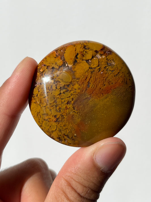 Nebula Agate Medallion with Yellow and Red Moss Inclusions E