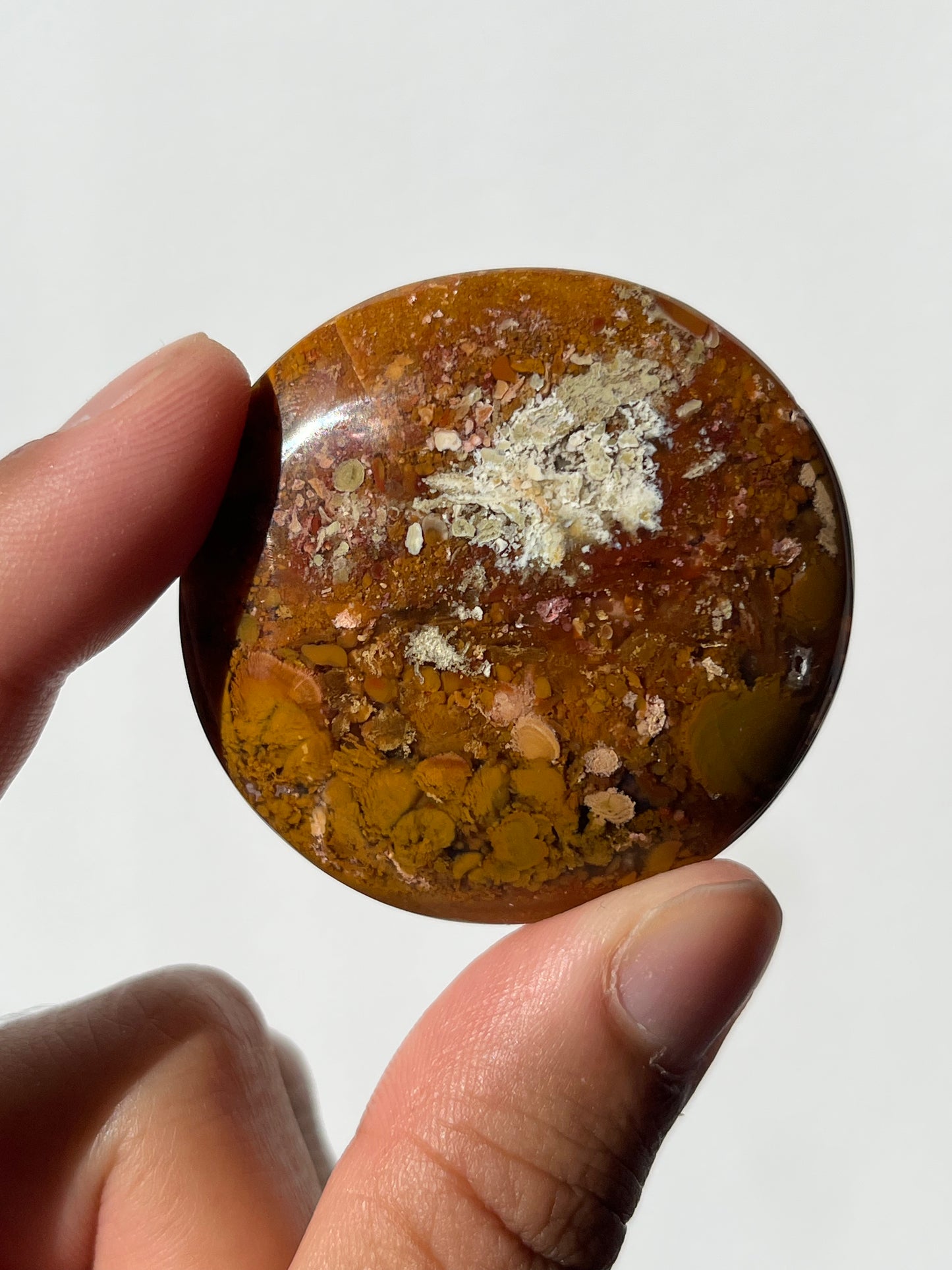 Nebula Agate Medallion with Yellow and Red Moss Inclusions E