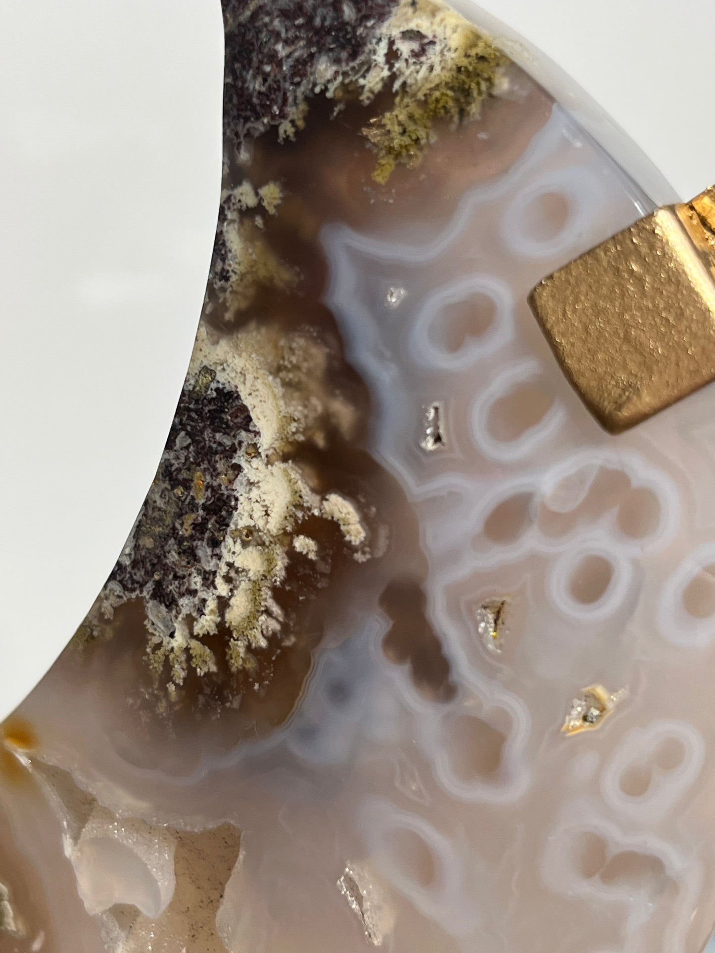 "Orby Phantoms" Druzy Jelly Orbicular Nebula Agate Moon Carving on Stand