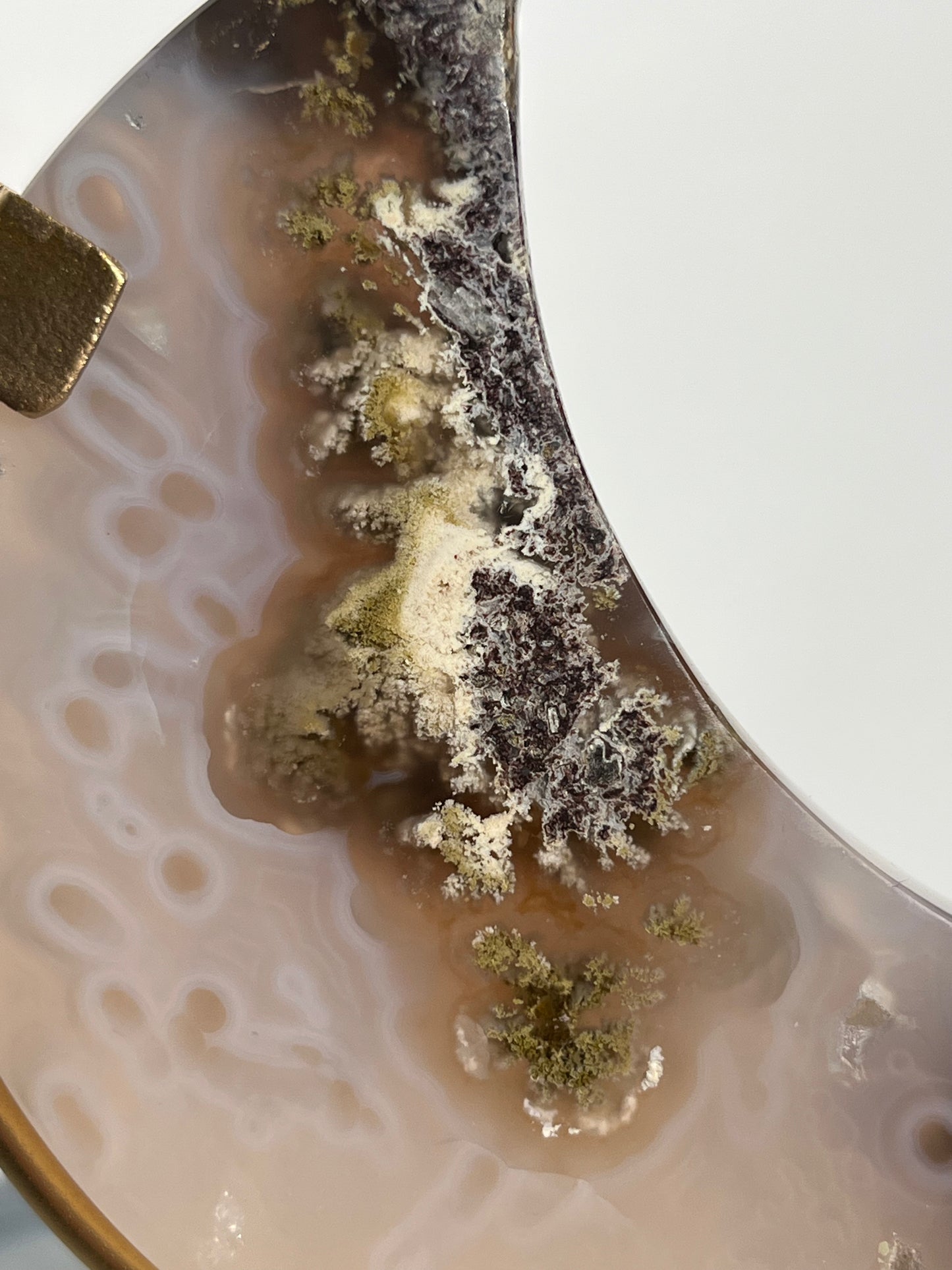 "Orby Phantoms" Druzy Jelly Orbicular Nebula Agate Moon Carving on Stand