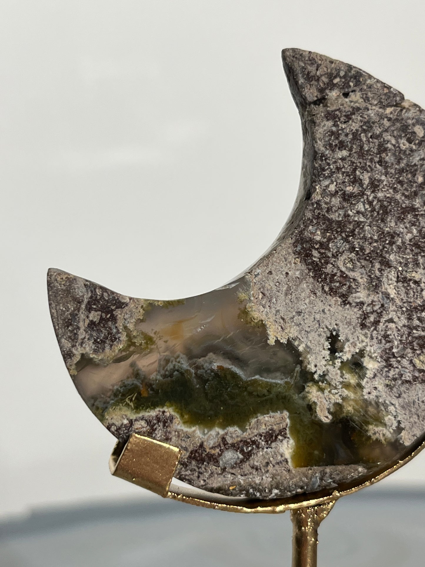 "Early Earth" Nebula Agate Miniature Moon Carving on Stand