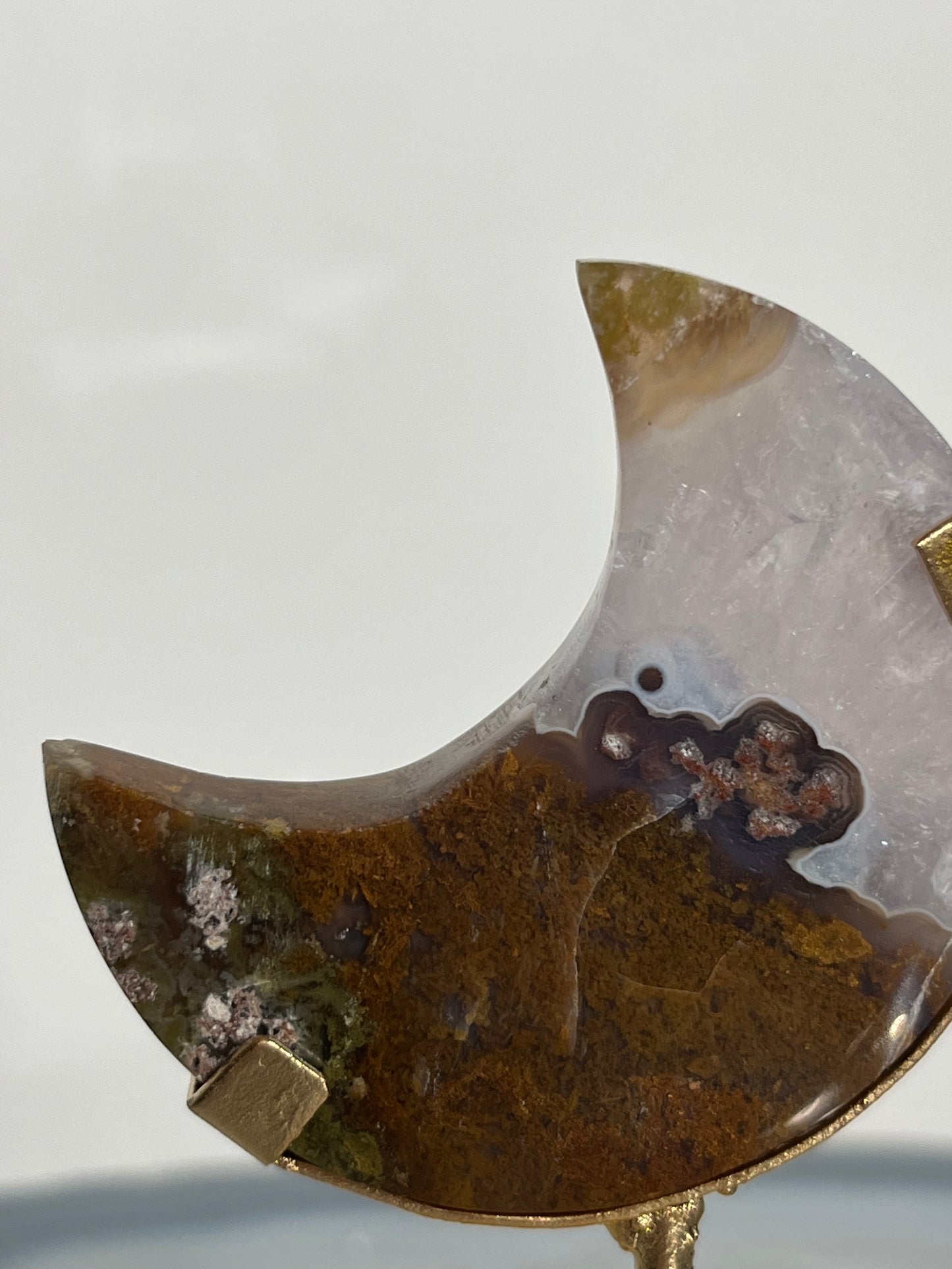 "Cyan Blooms" Nebula Agate Miniature Moon Carving on Stand