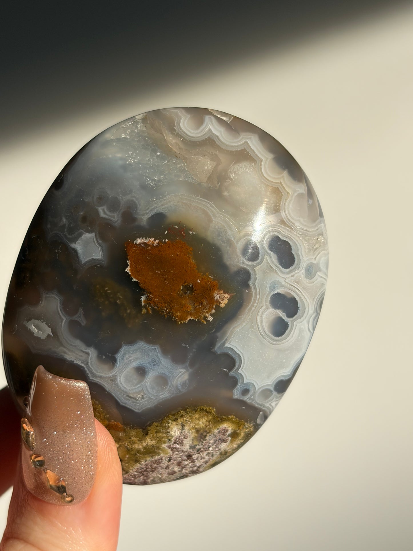 Blue Orbicular Nebula Agate Palmstone B