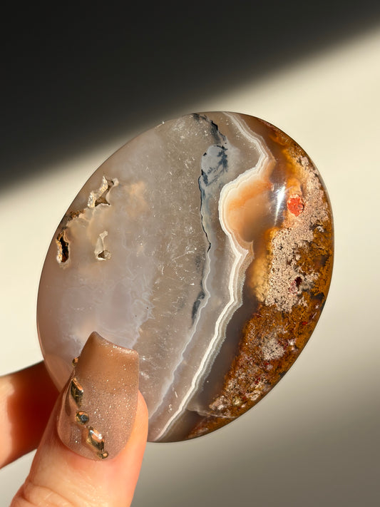 Nebula Agate Palmstone with Natural Carnelian and Dendritic Inclusions G