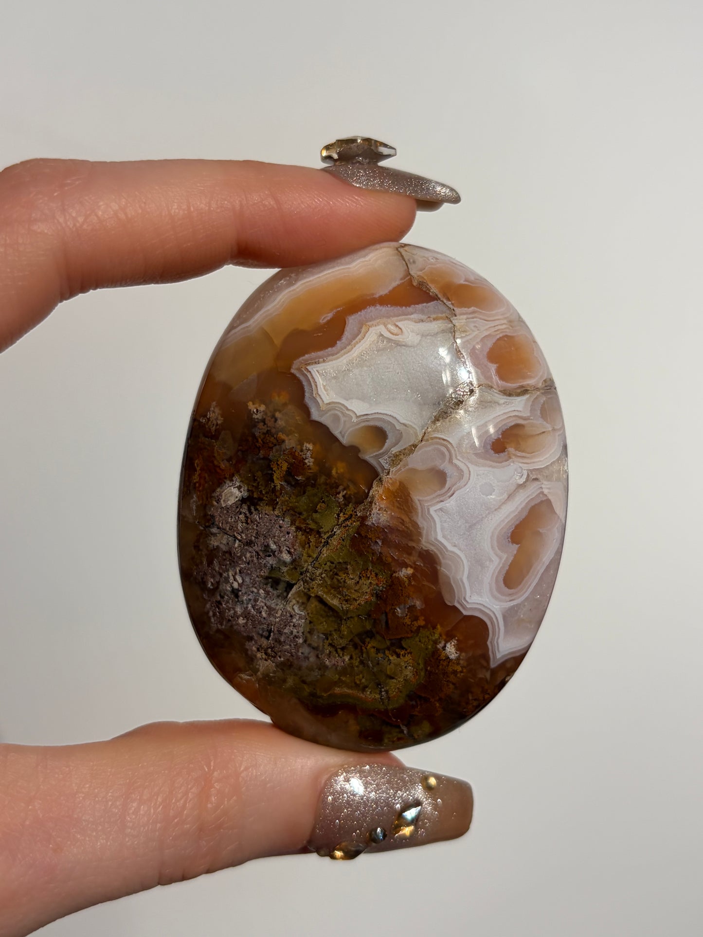 Druzy Orbicular Nebula Agate Palmstone with Carnelian (Perfectly Imperfect - Resin Repair) A