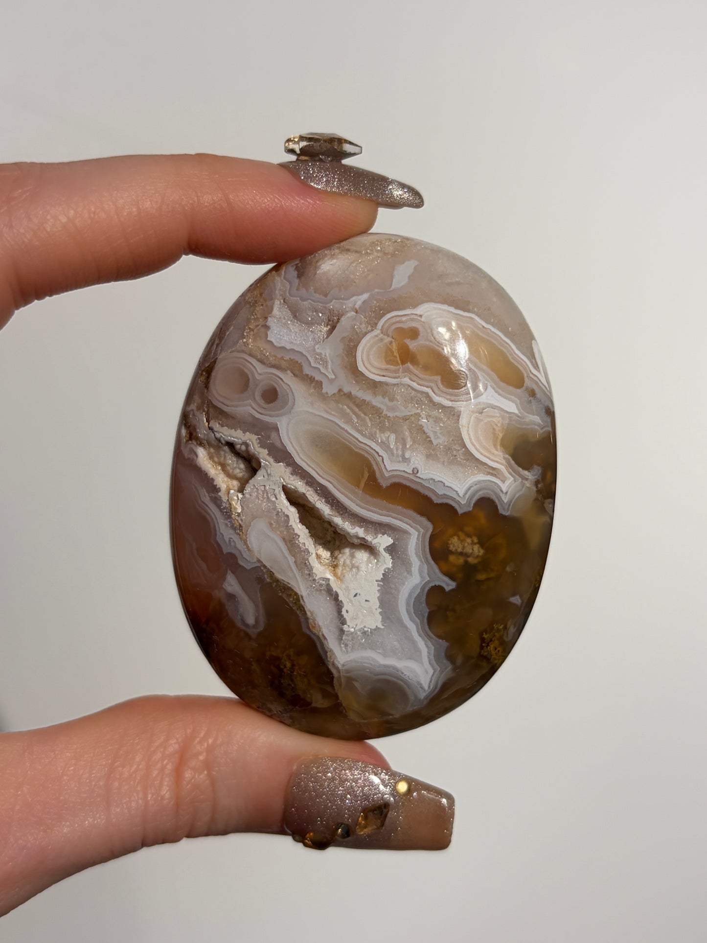 Druzy Orbicular Nebula Agate Palmstone with Carnelian (Perfectly Imperfect - Resin Repair) A