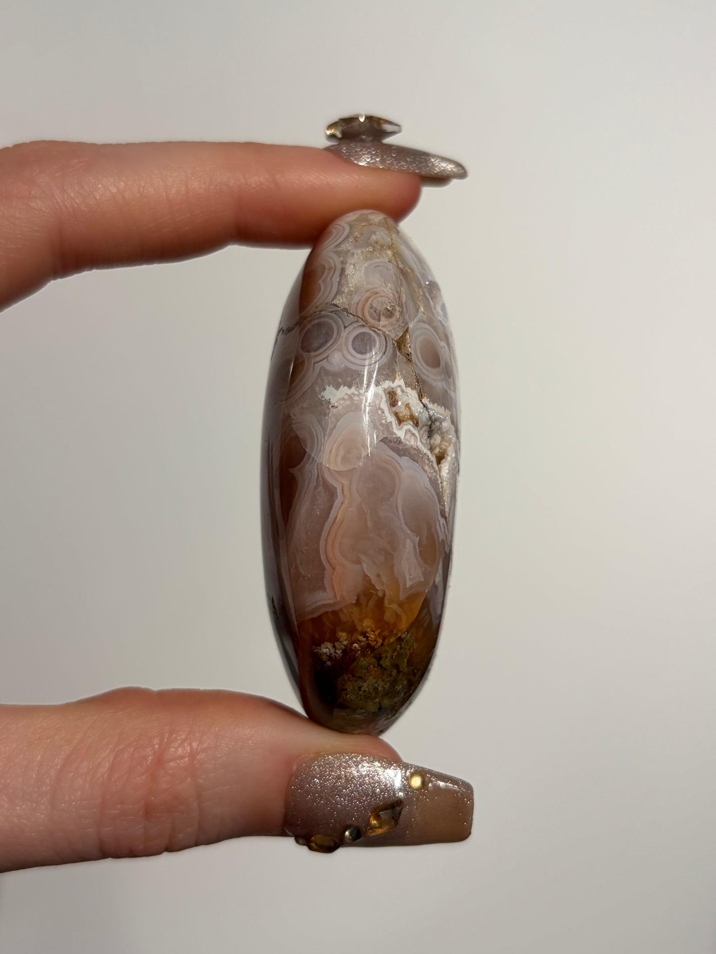 Druzy Orbicular Nebula Agate Palmstone with Carnelian (Perfectly Imperfect - Resin Repair) A