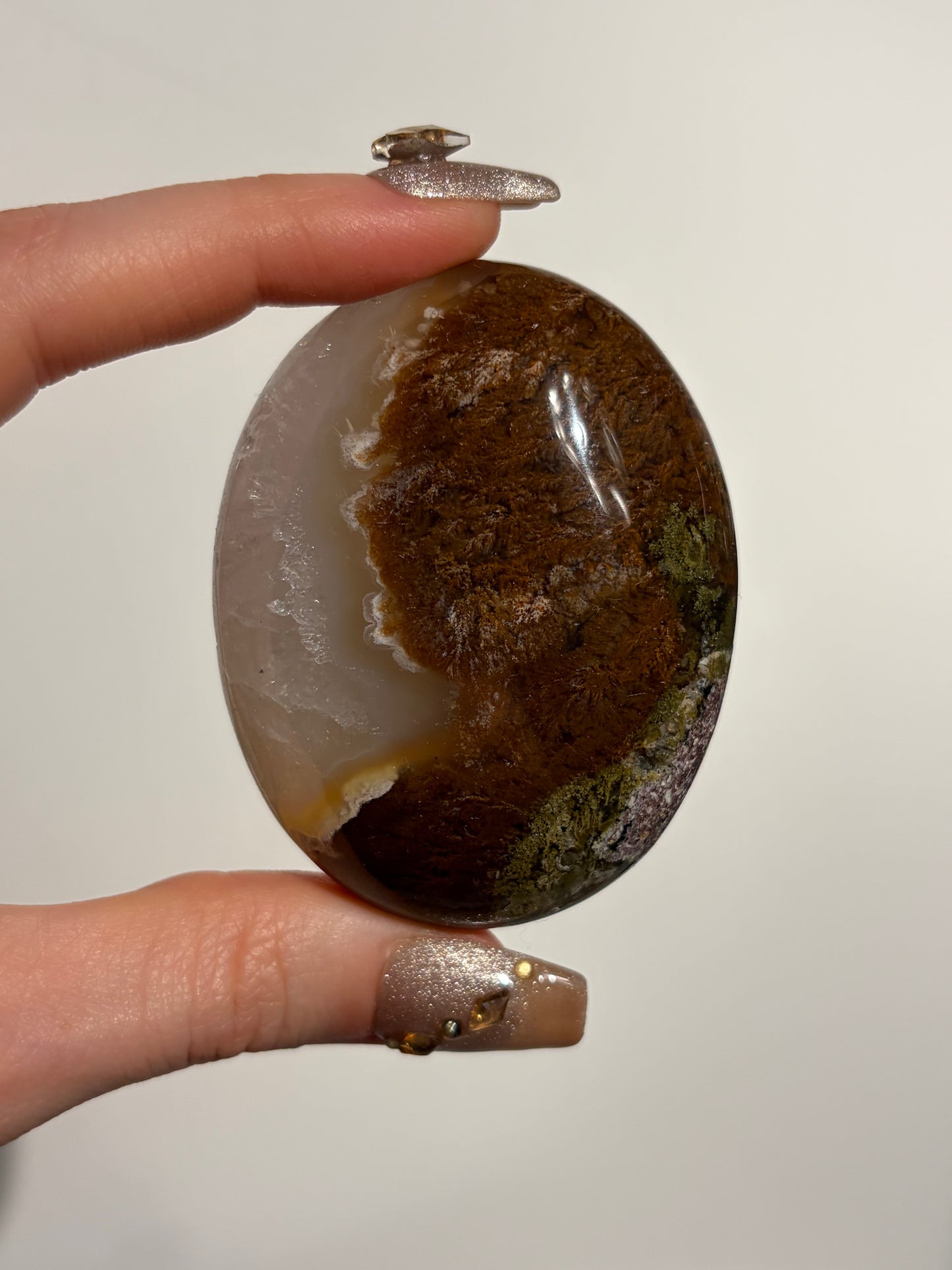 "Meadow Blooms" Nebula Agate Palmstone with Quartz Q