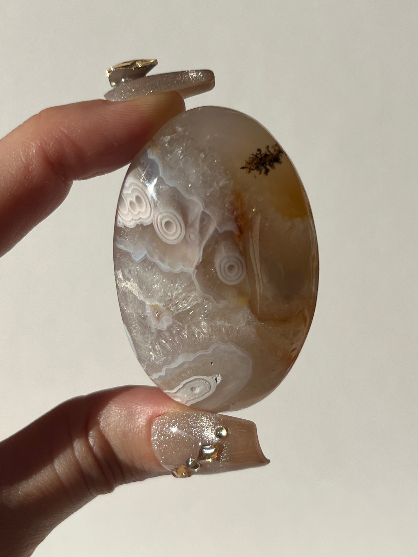 Orbicular Nebula Agate Palmstone with Dendritic Inclusions C