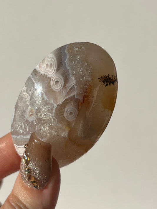 Orbicular Nebula Agate Palmstone with Dendritic Inclusions C