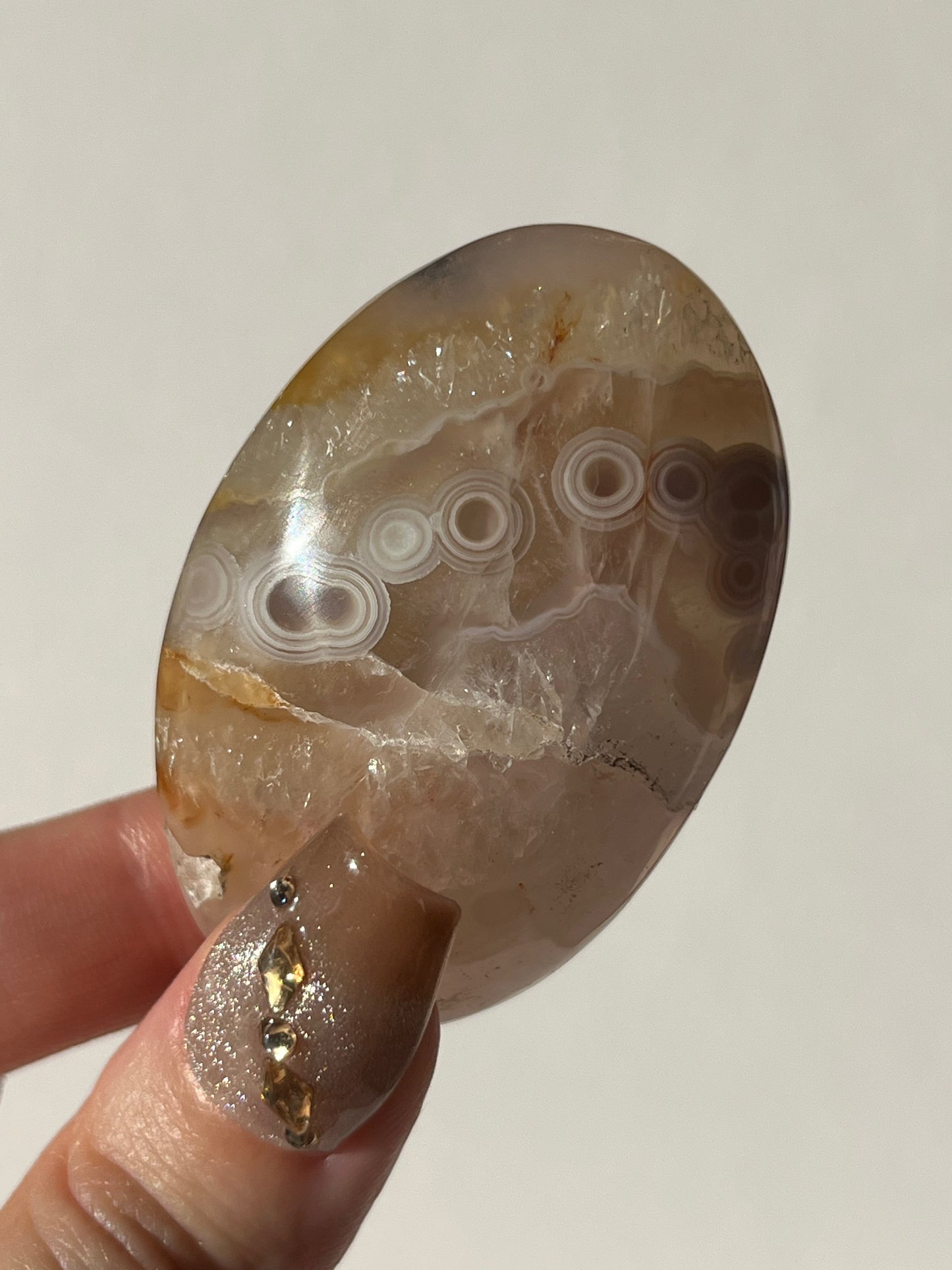 Orbicular Nebula Agate Palmstone with Dendritic Inclusions C