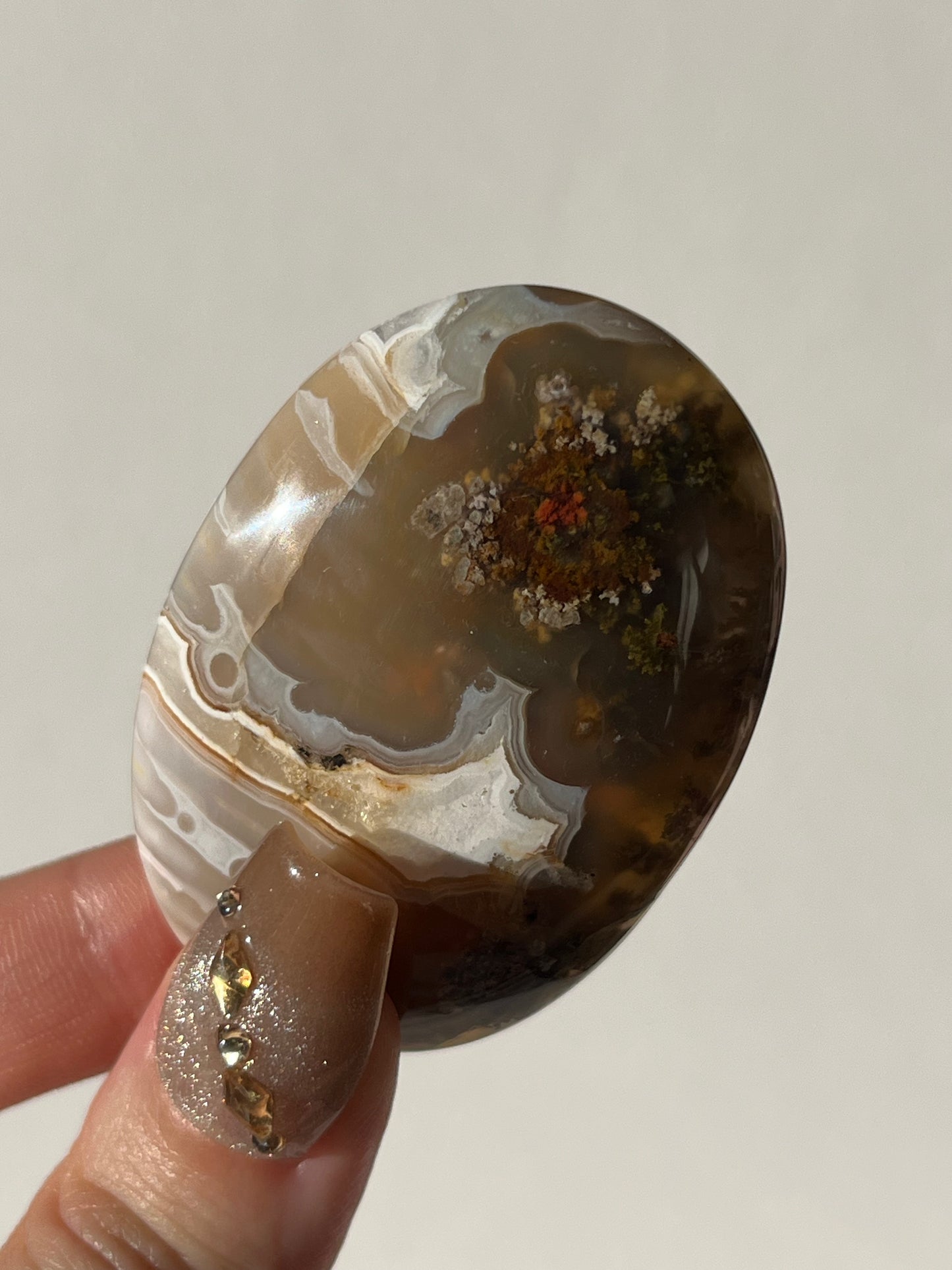 Orbicular Nebula Agate Palmstone with Red Moss Inclusions E