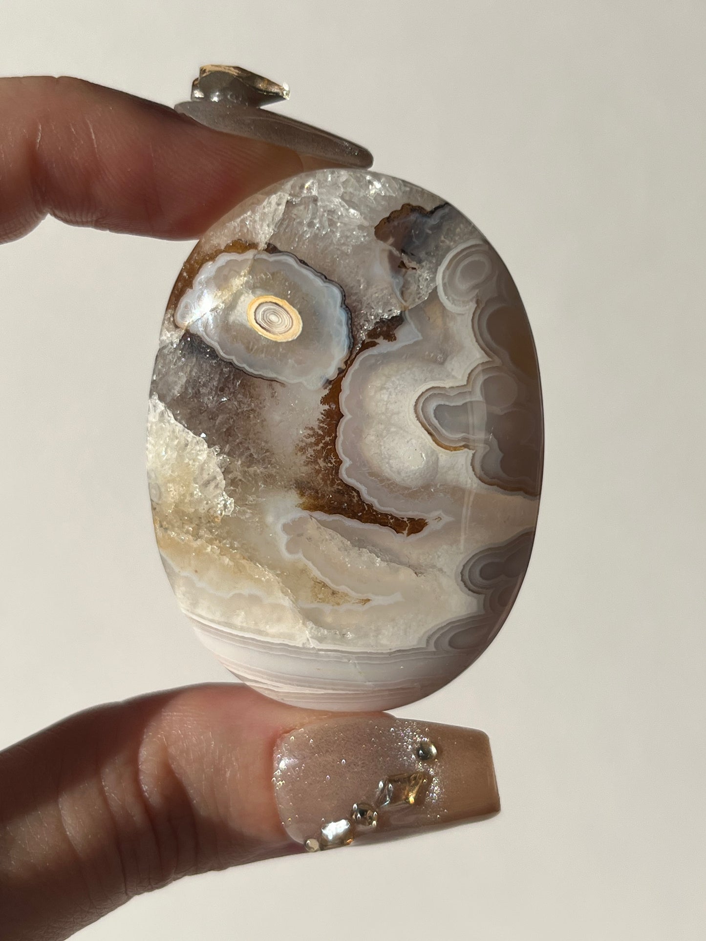 Orbicular Nebula Agate Palmstone with Dendritic Inclusions F