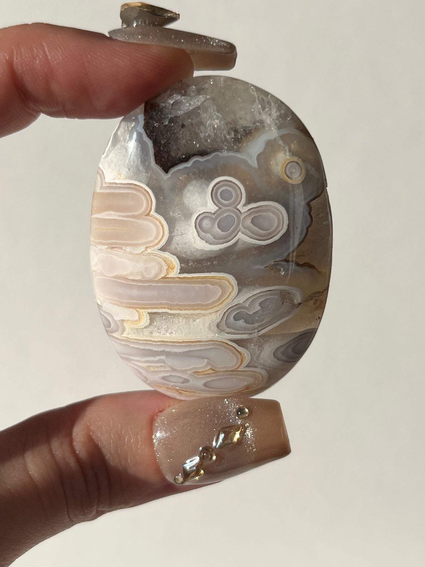 Orbicular Nebula Agate Palmstone with Dendritic Inclusions F
