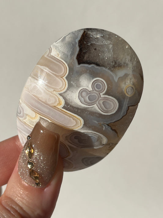 Orbicular Nebula Agate Palmstone with Dendritic Inclusions F