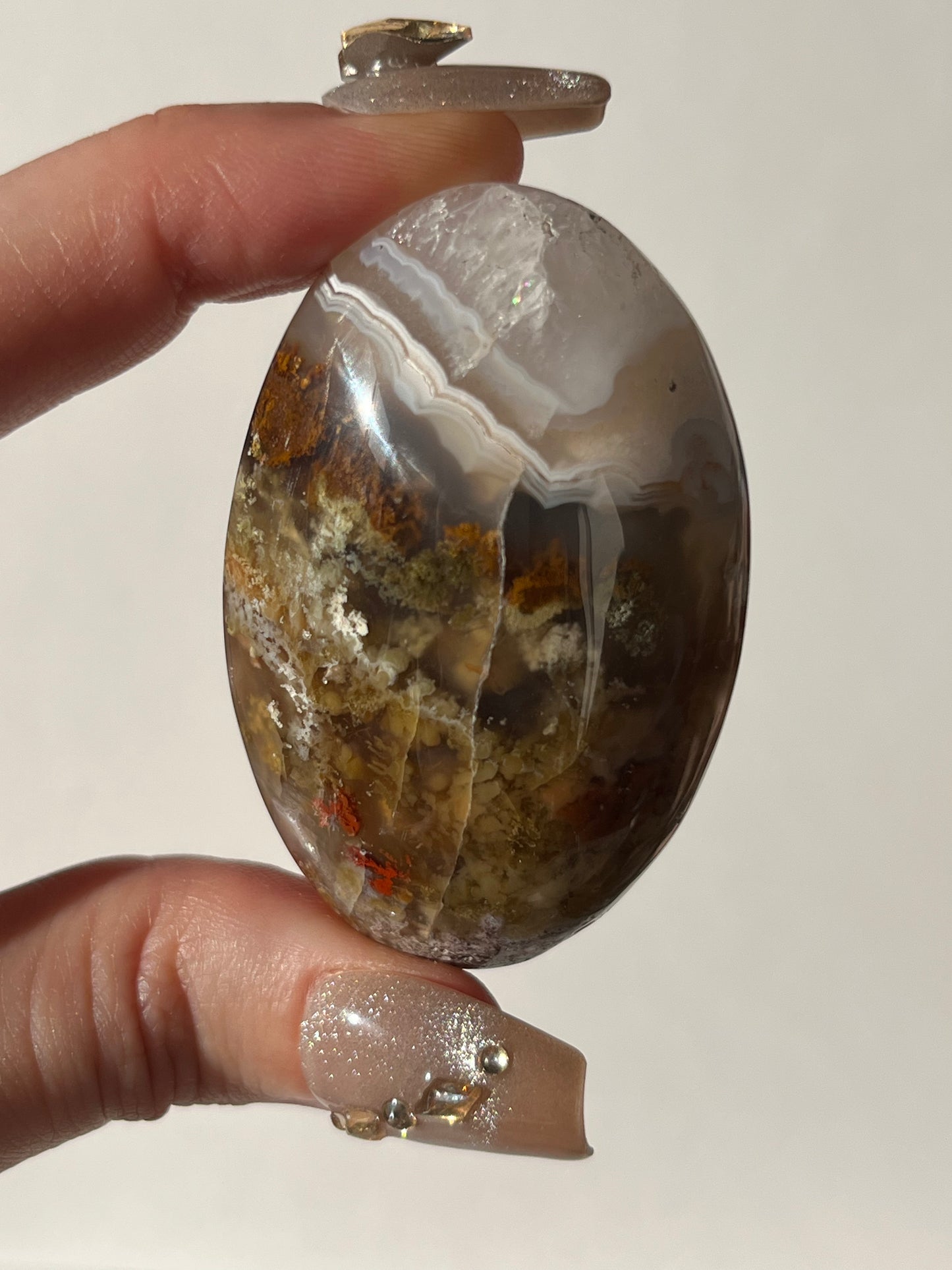 Nebula Agate Palmstone with Red Moss Inclusions H