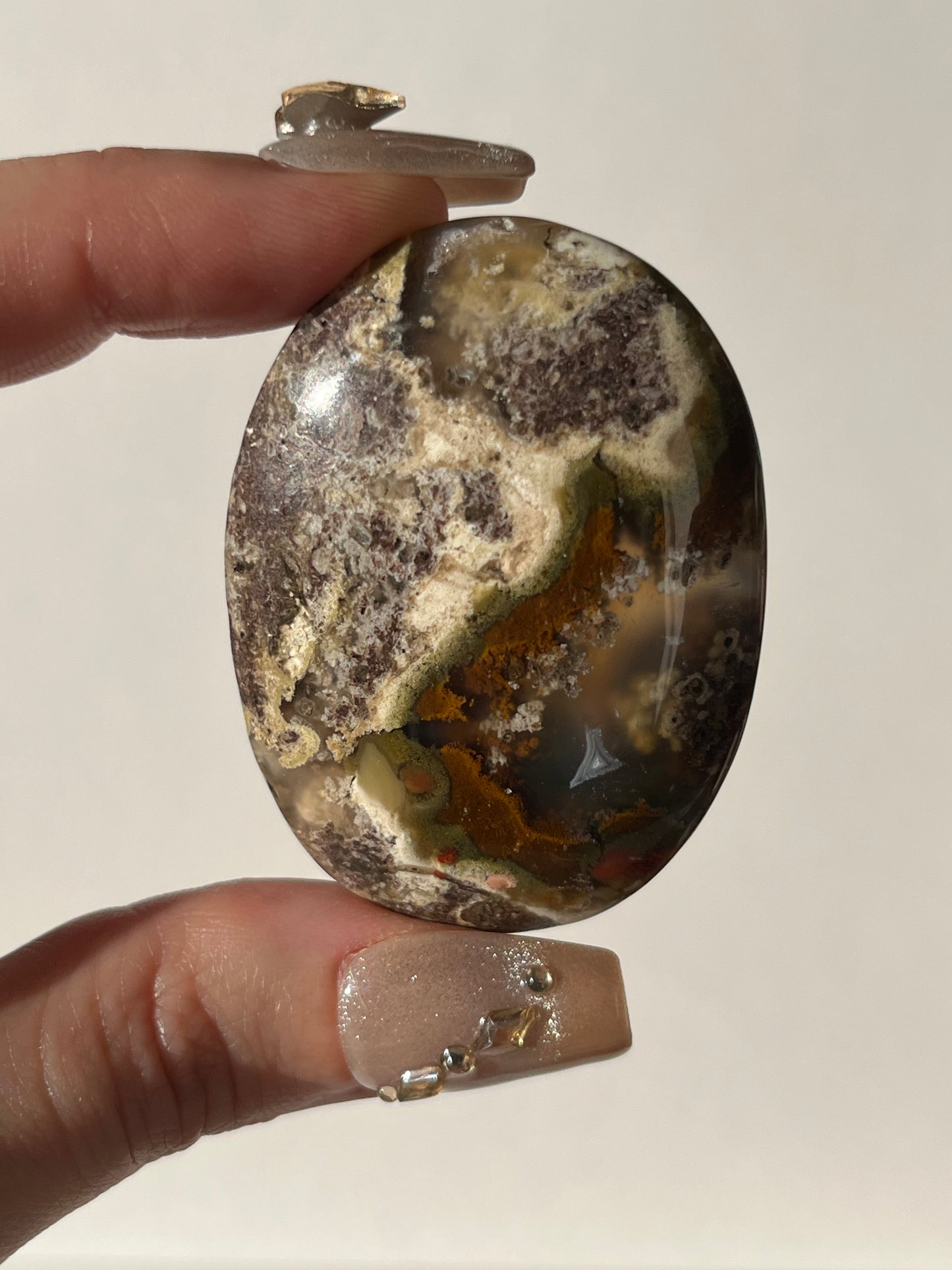 Nebula Agate Palmstone with Red Moss Inclusions J