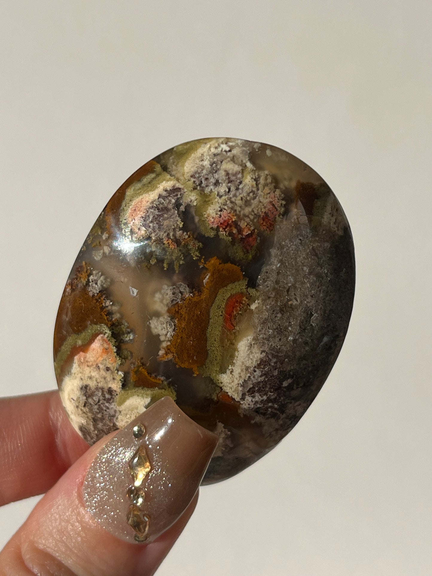 Nebula Agate Palmstone with Red Moss Inclusions J