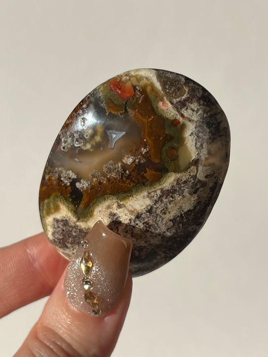 Nebula Agate Palmstone with Red Moss Inclusions J
