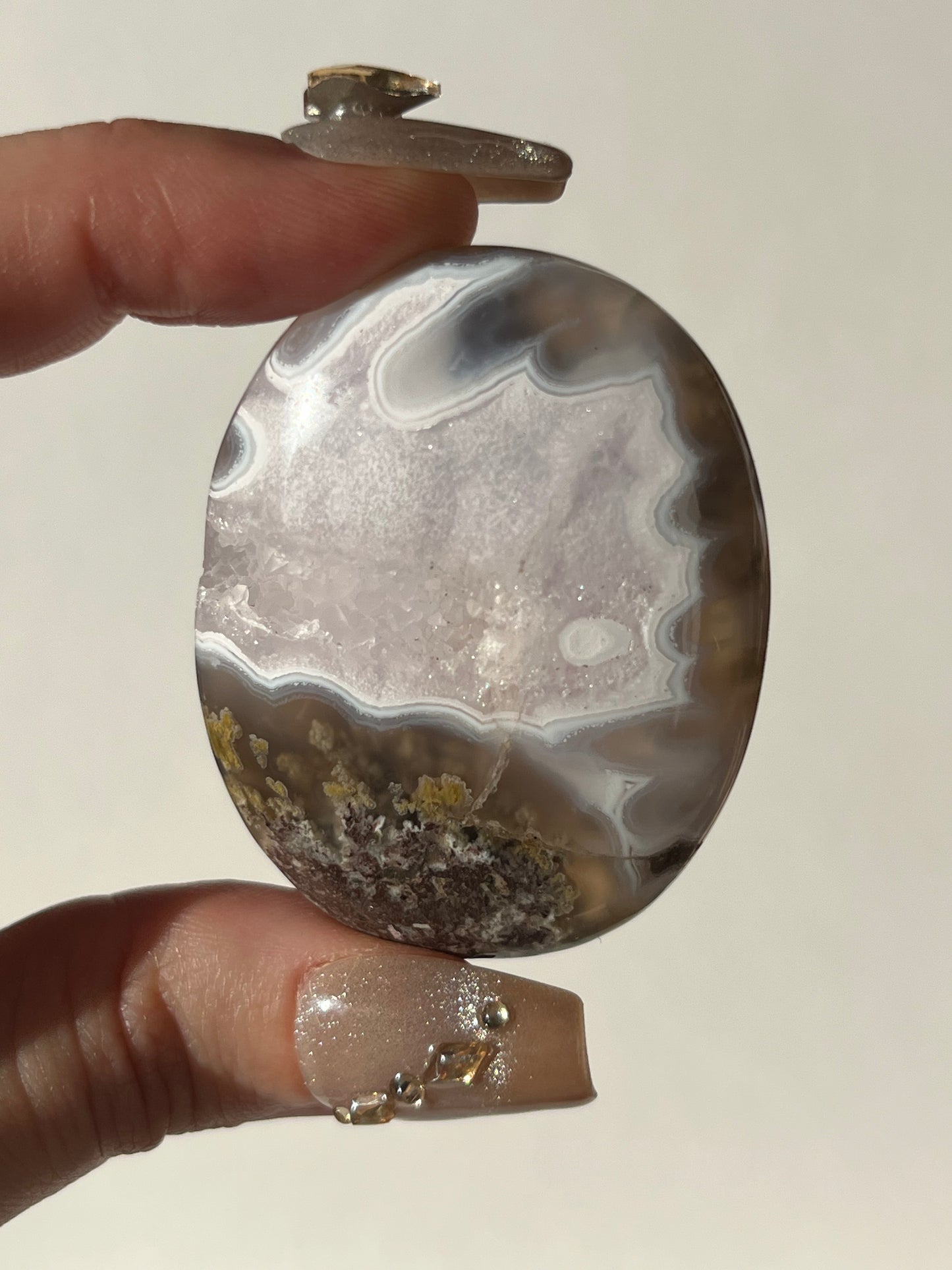 Nebula Agate with Amethyst Palmstone K