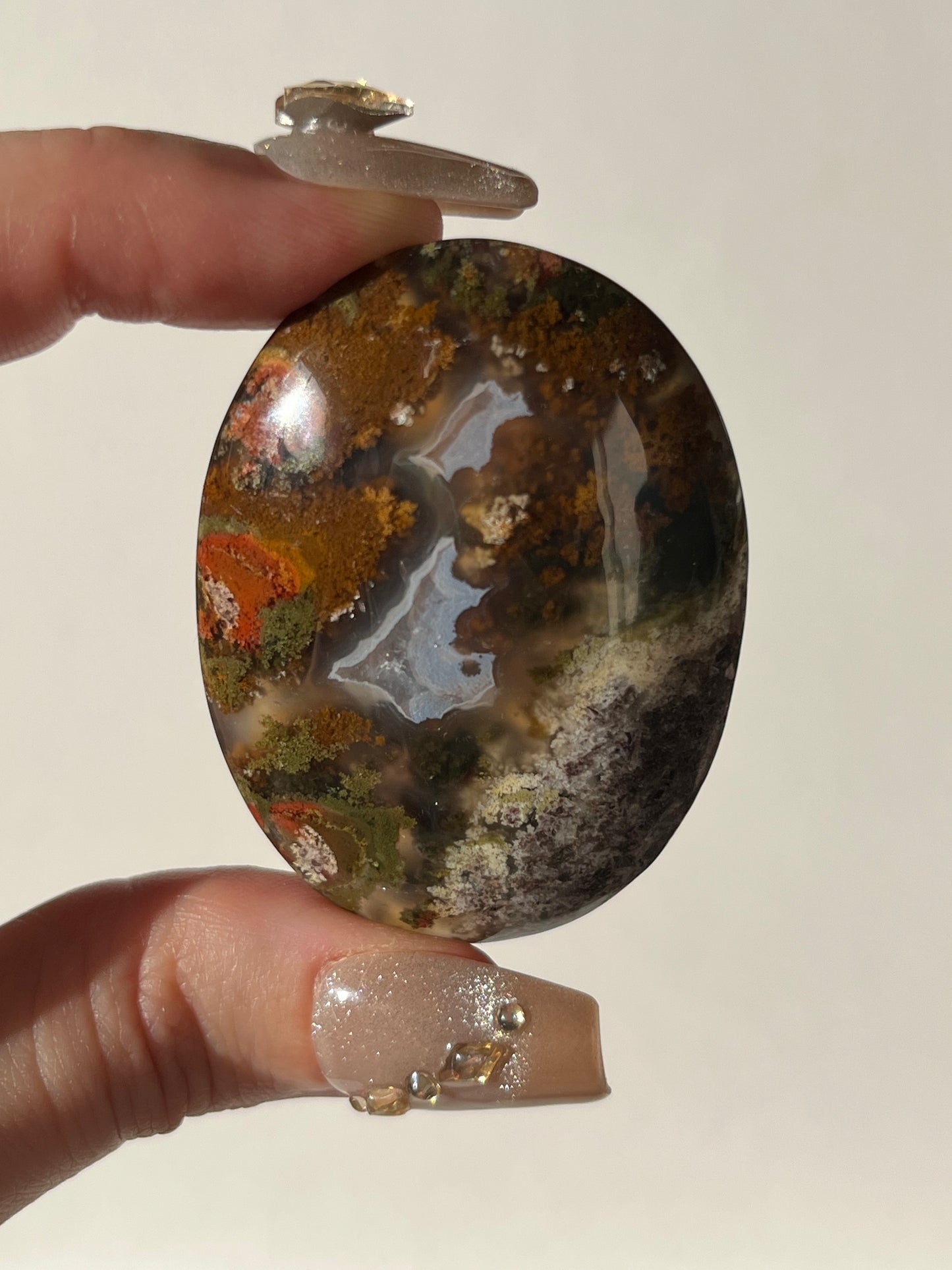 Nebula Agate Palmstone with Red Moss Inclusions L