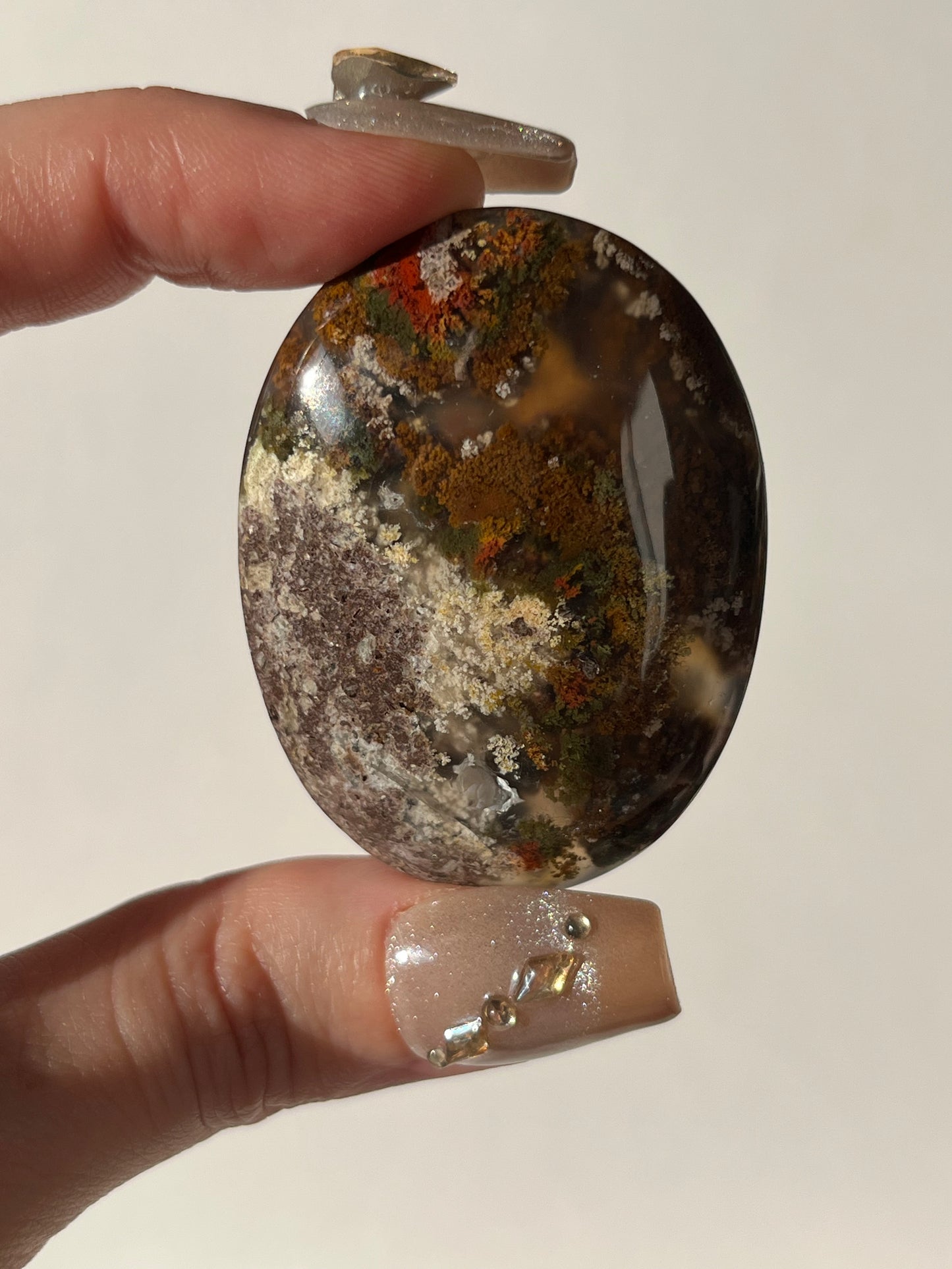 Nebula Agate Palmstone with Red Moss Inclusions L
