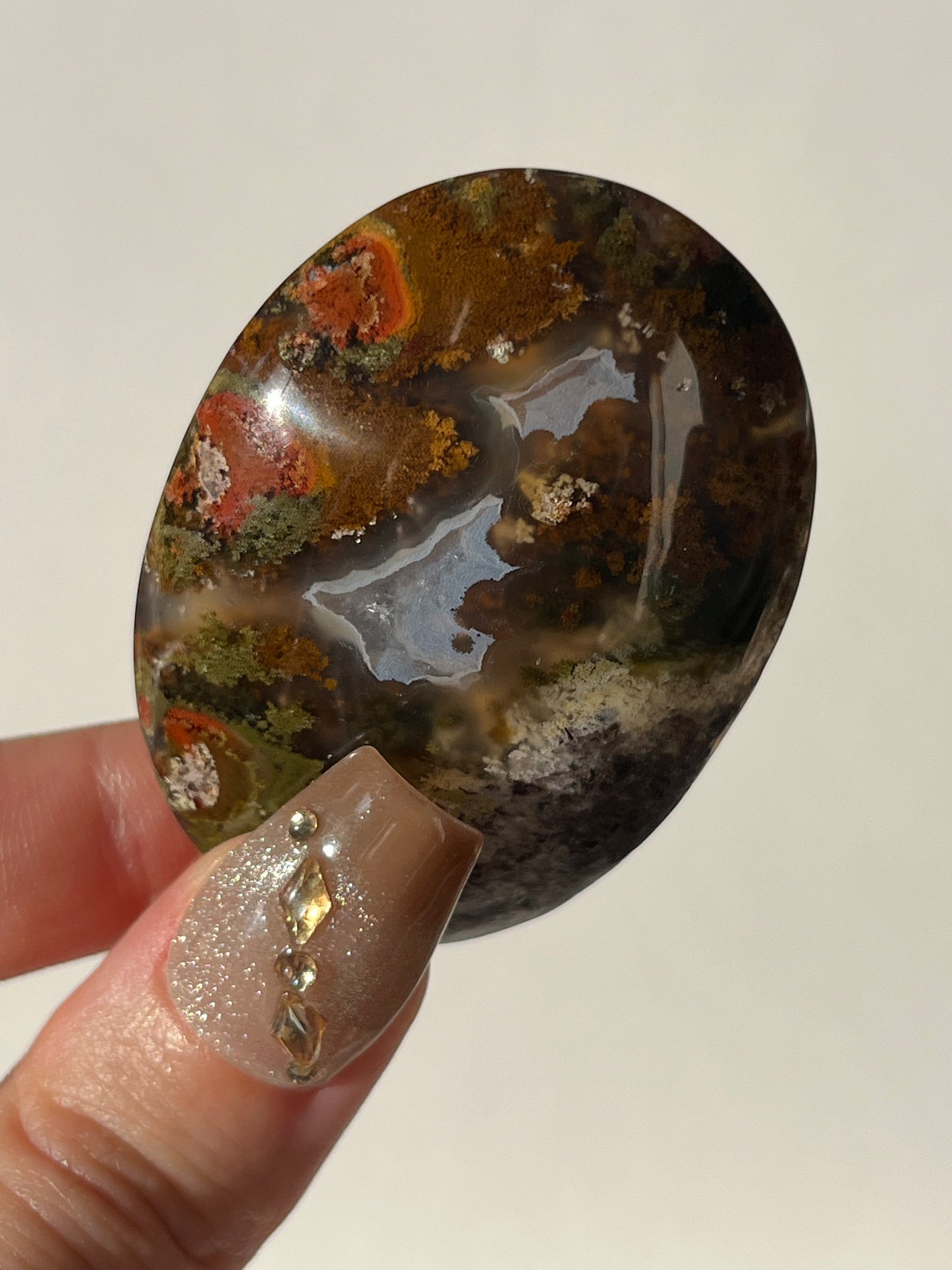 Nebula Agate Palmstone with Red Moss Inclusions L