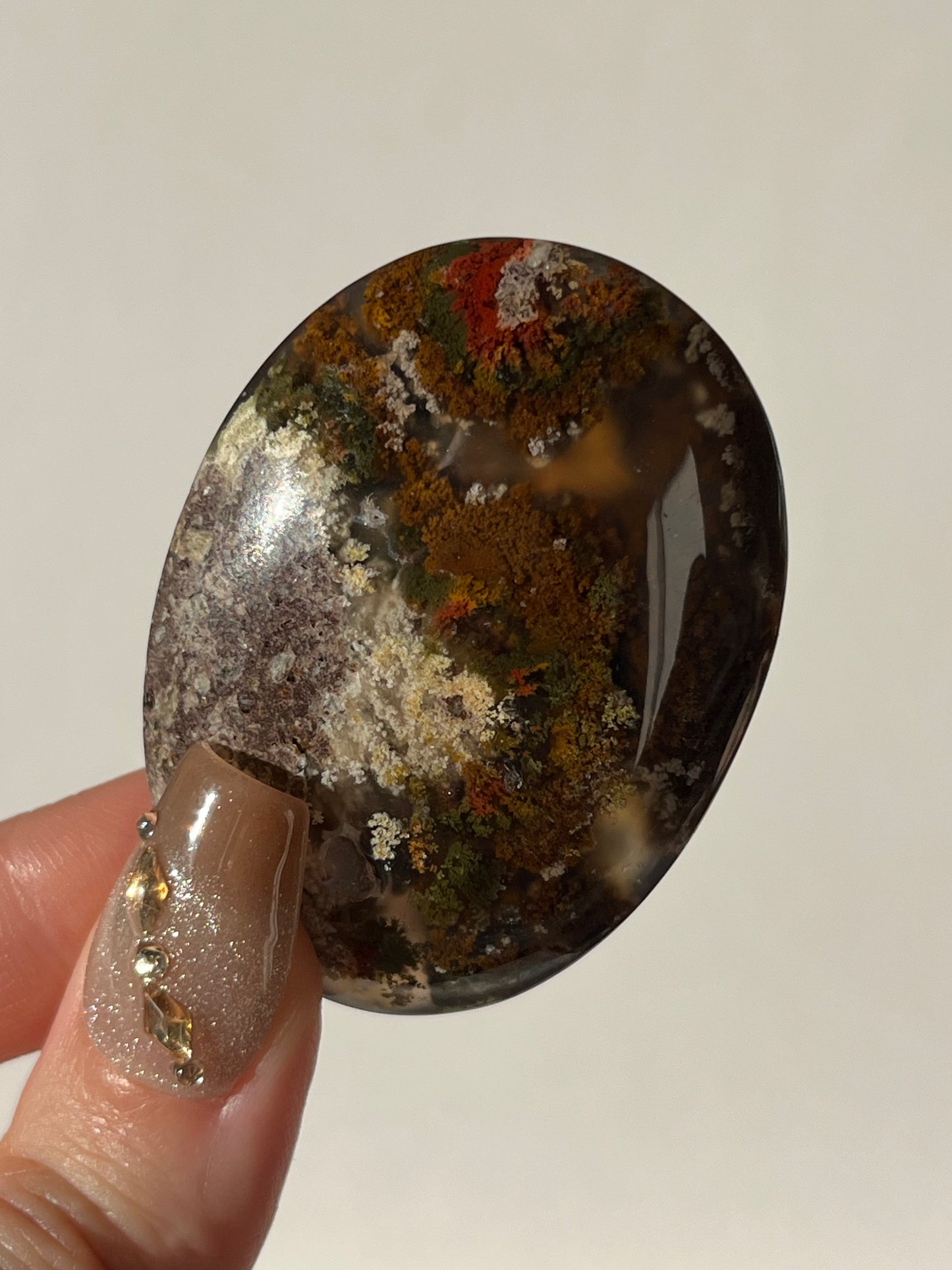 Nebula Agate Palmstone with Red Moss Inclusions L