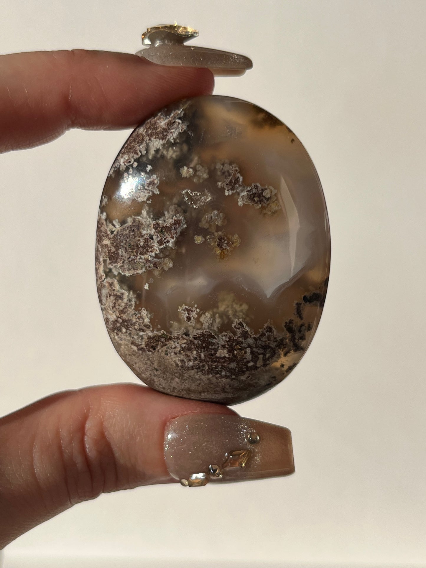 Druzy Nebula Agate Palmstone with Face Agate Motif R
