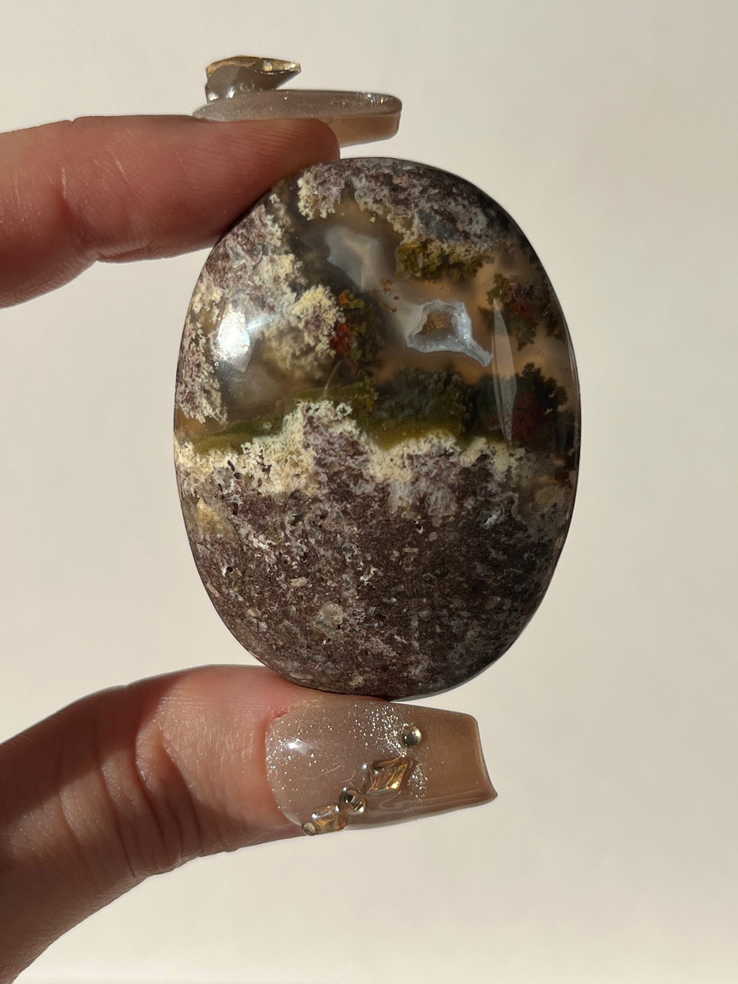 Nebula Agate Palmstone with Red Moss Inclusions S