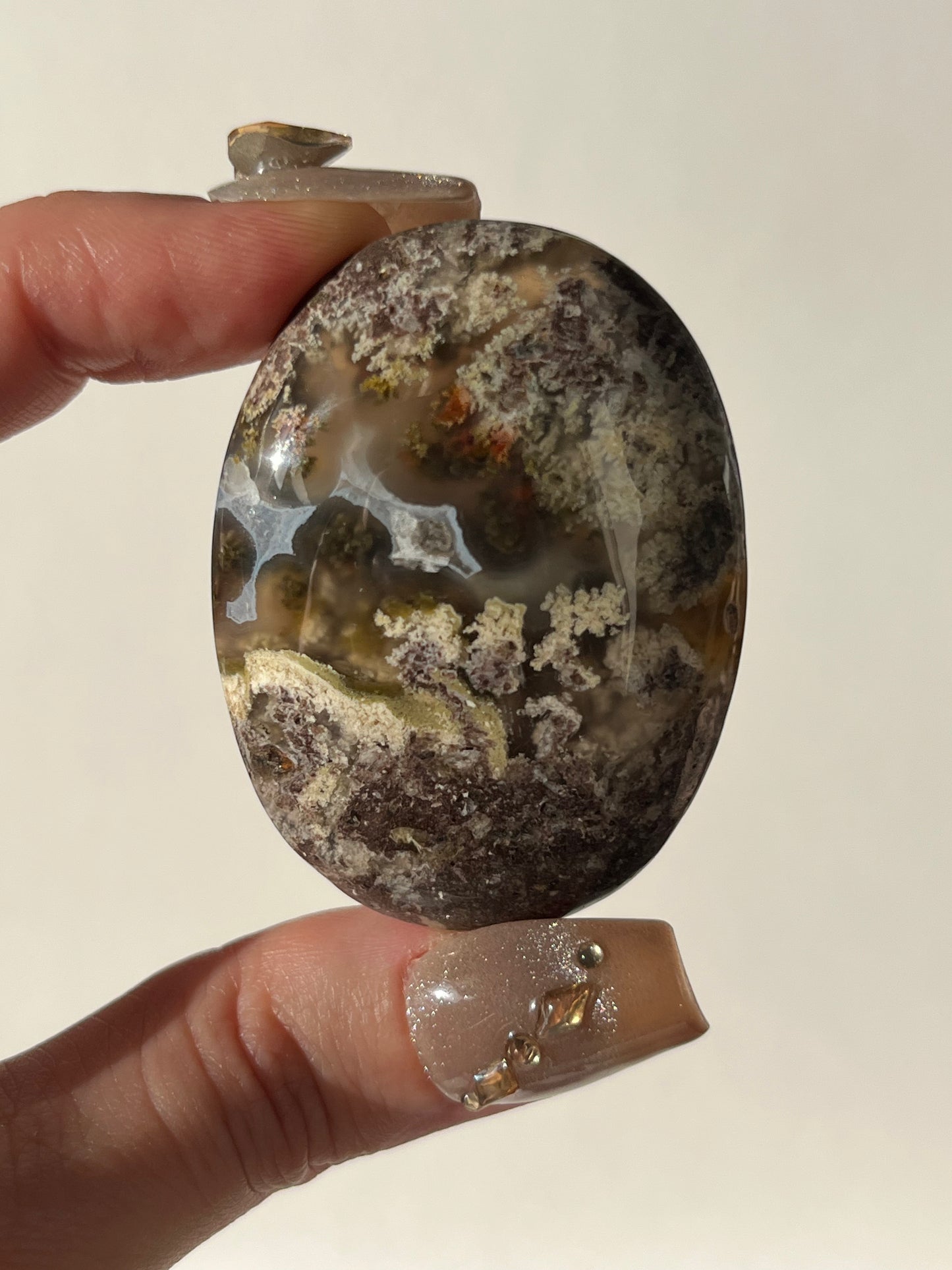 Nebula Agate Palmstone with Red Moss Inclusions S