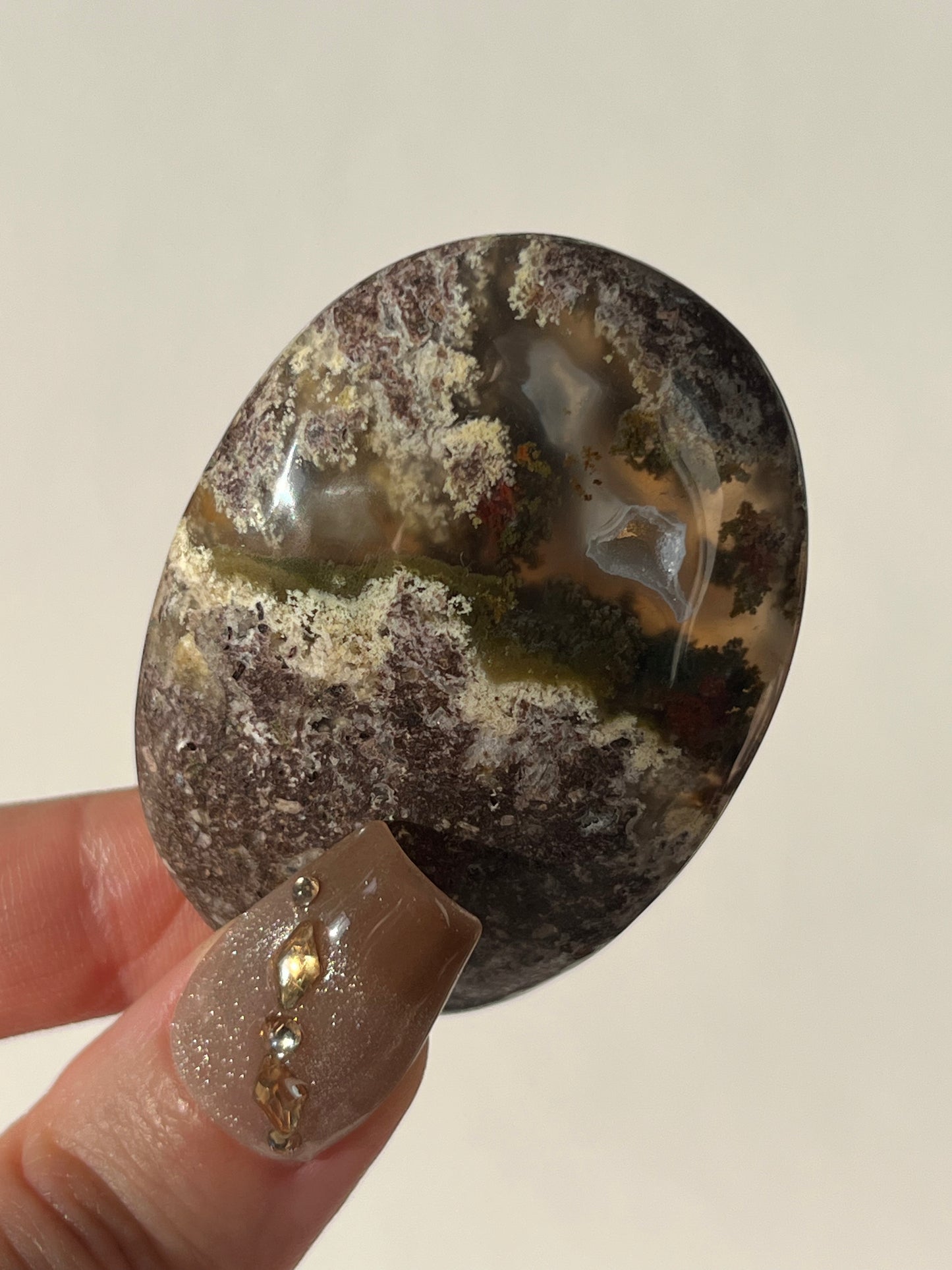 Nebula Agate Palmstone with Red Moss Inclusions S
