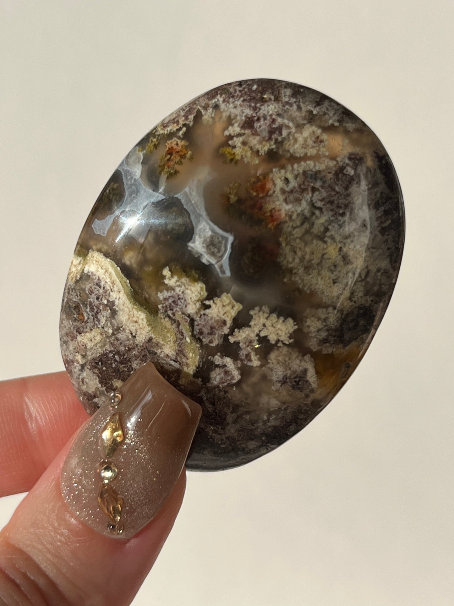 Nebula Agate Palmstone with Red Moss Inclusions S
