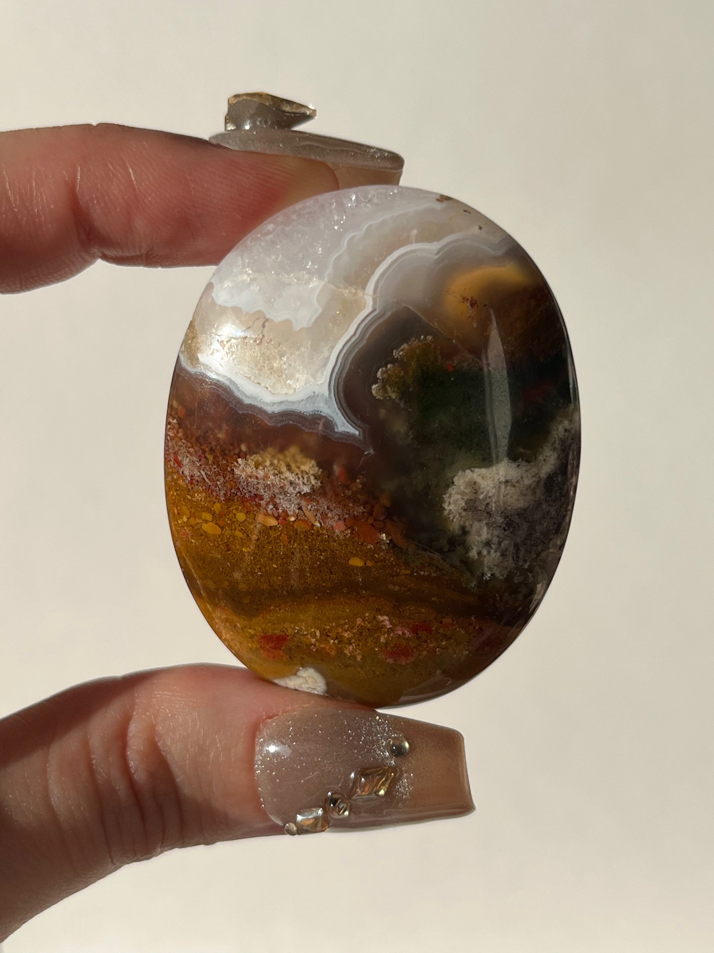 Nebula Agate Palmstone with Red Moss Inclusions T