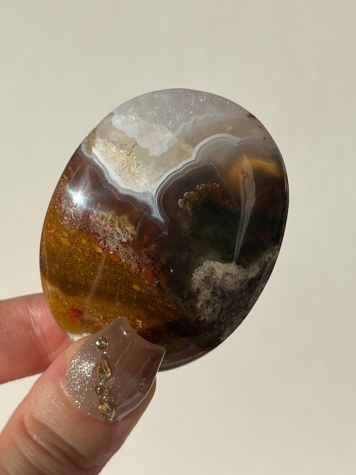 Nebula Agate Palmstone with Red Moss Inclusions T