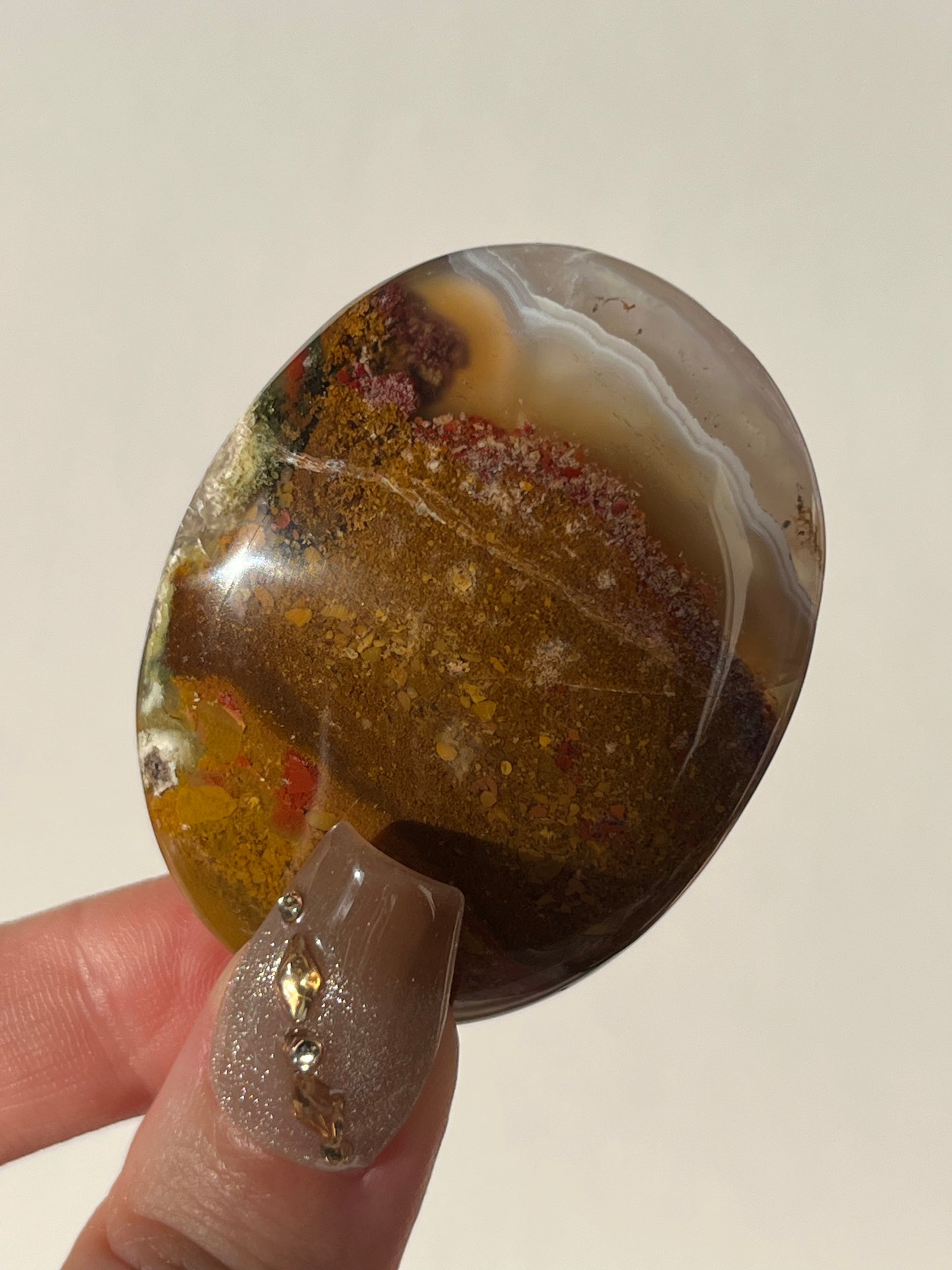 Nebula Agate Palmstone with Red Moss Inclusions T