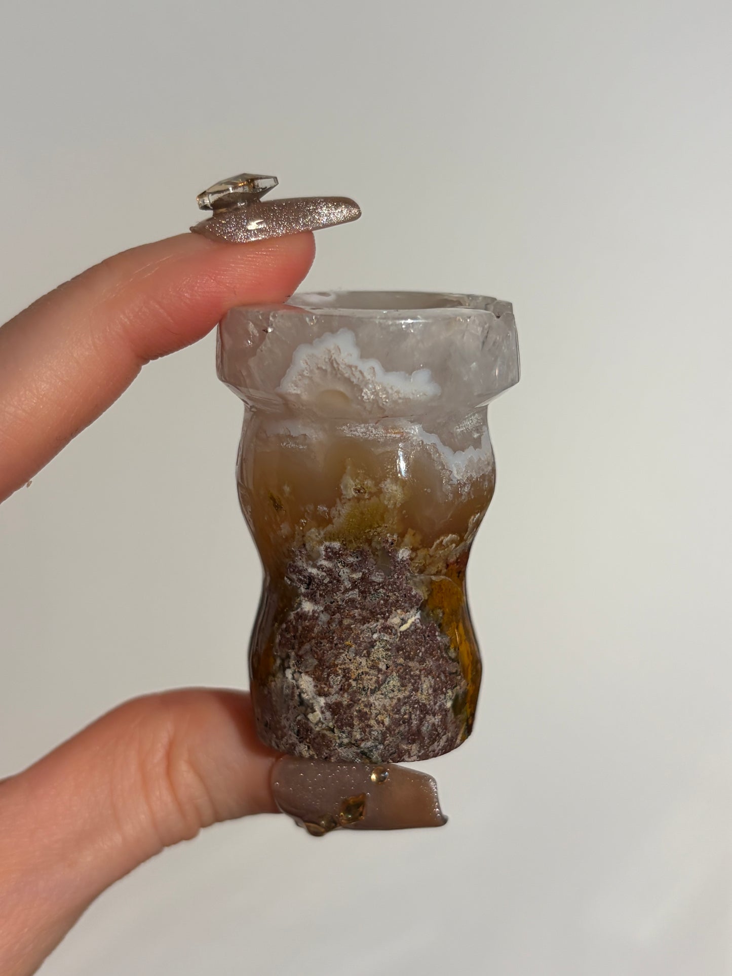 “The Sun Within” Druzy Honey World Nebula Agate Sphere with Carnelian on a Custom Stand