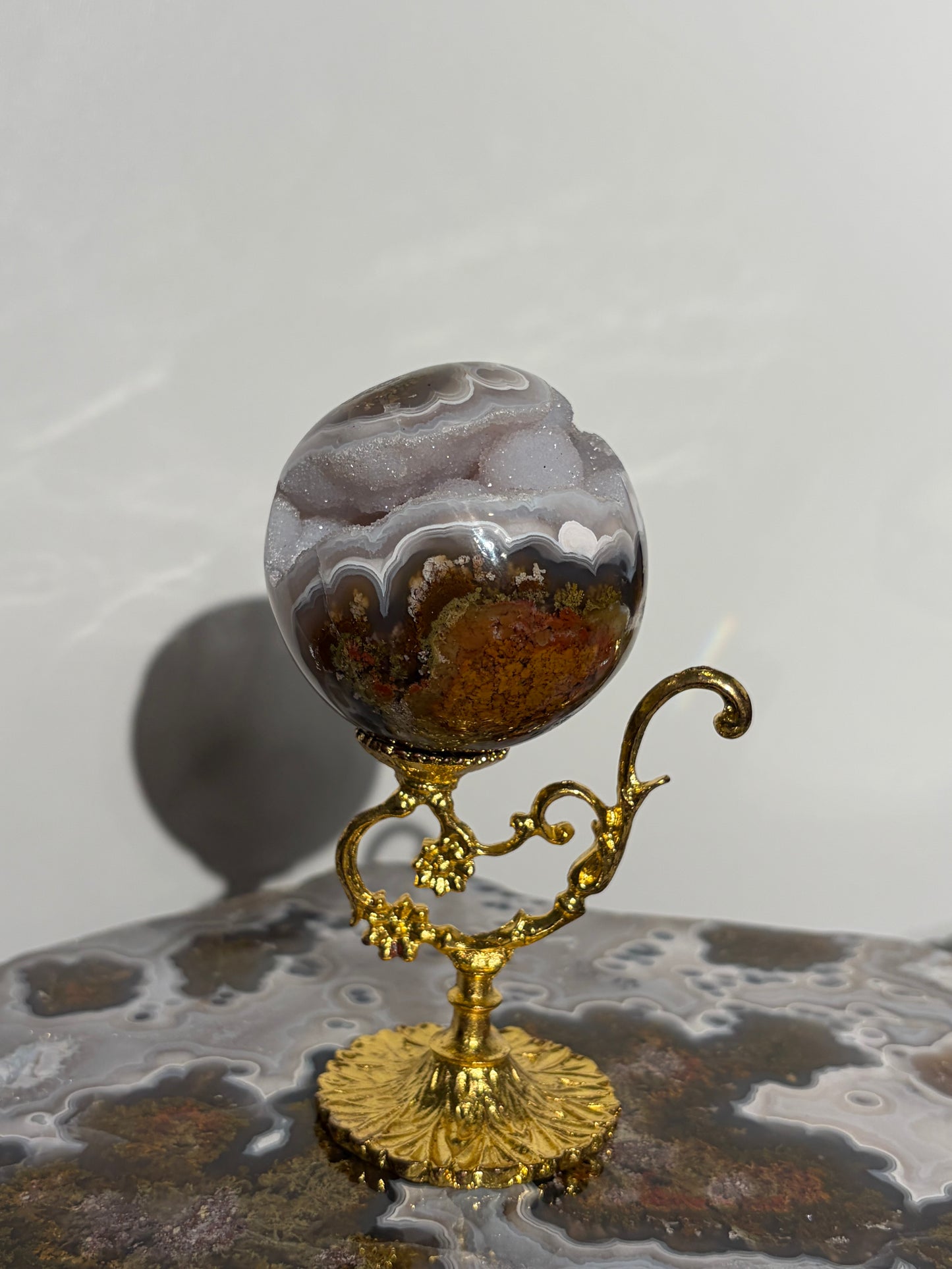 “Celestial Frost” Druzy Nebula Agate Sphere A
