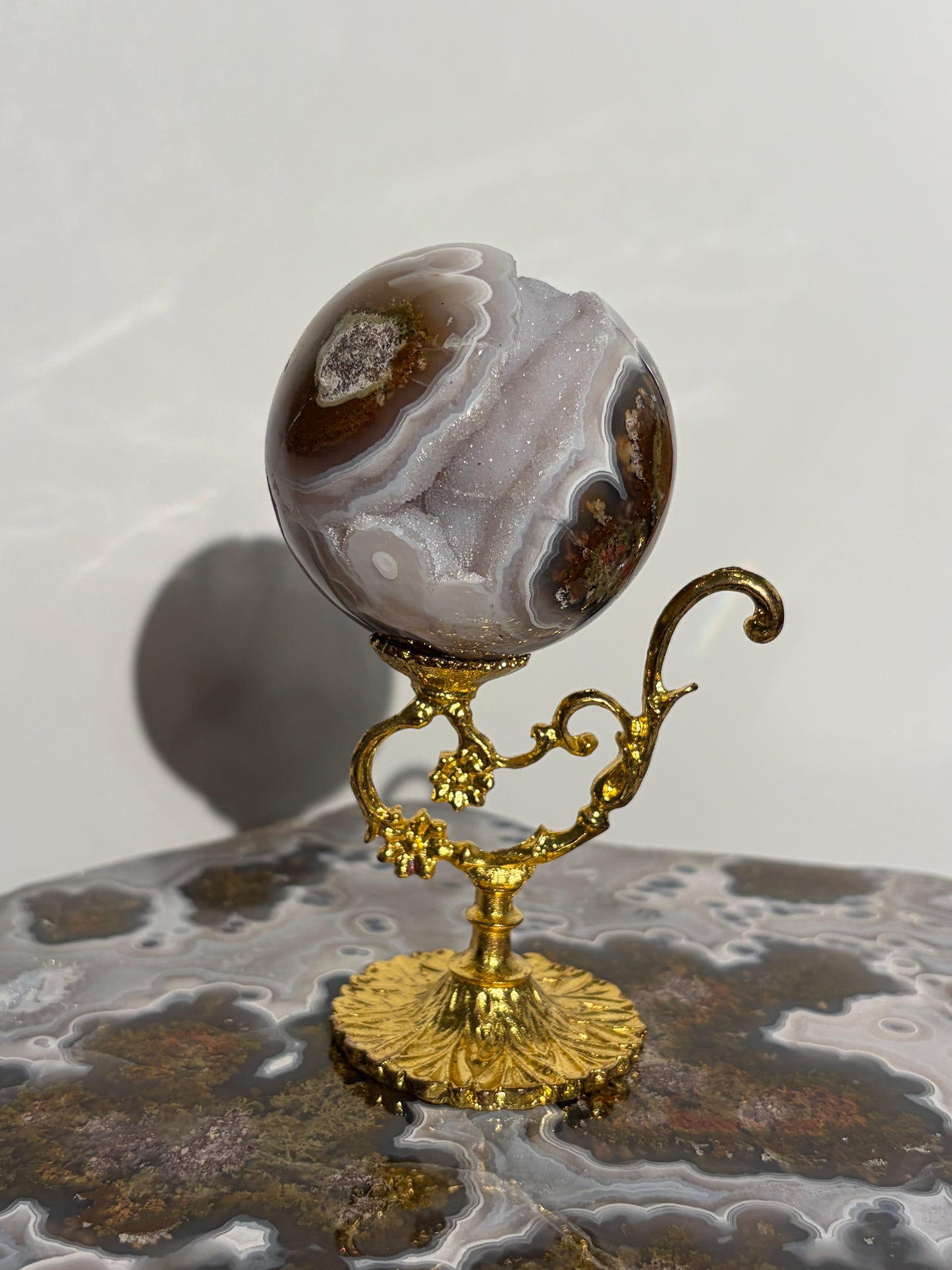 “Celestial Frost” Druzy Nebula Agate Sphere A