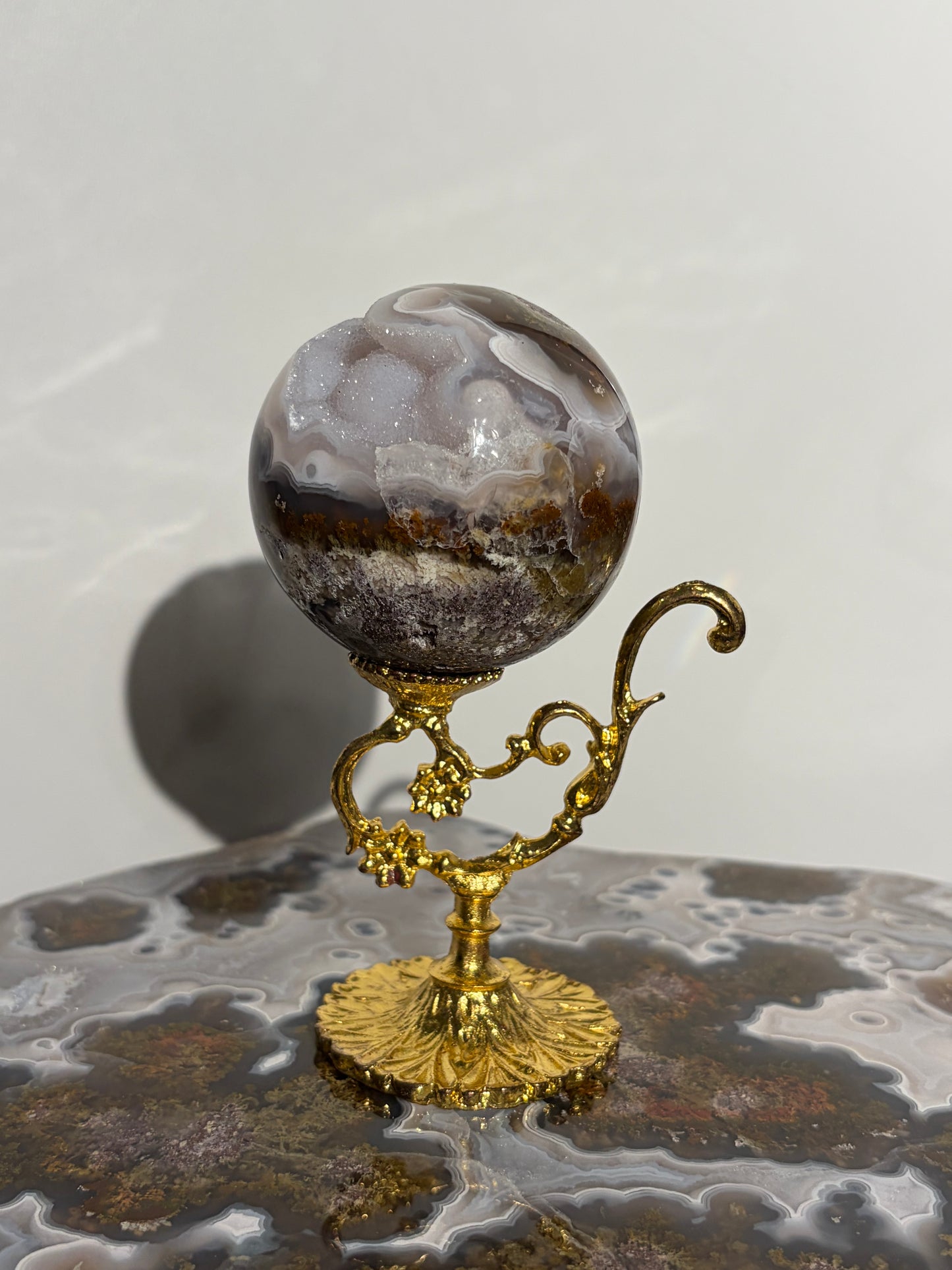 “Celestial Frost” Druzy Nebula Agate Sphere A