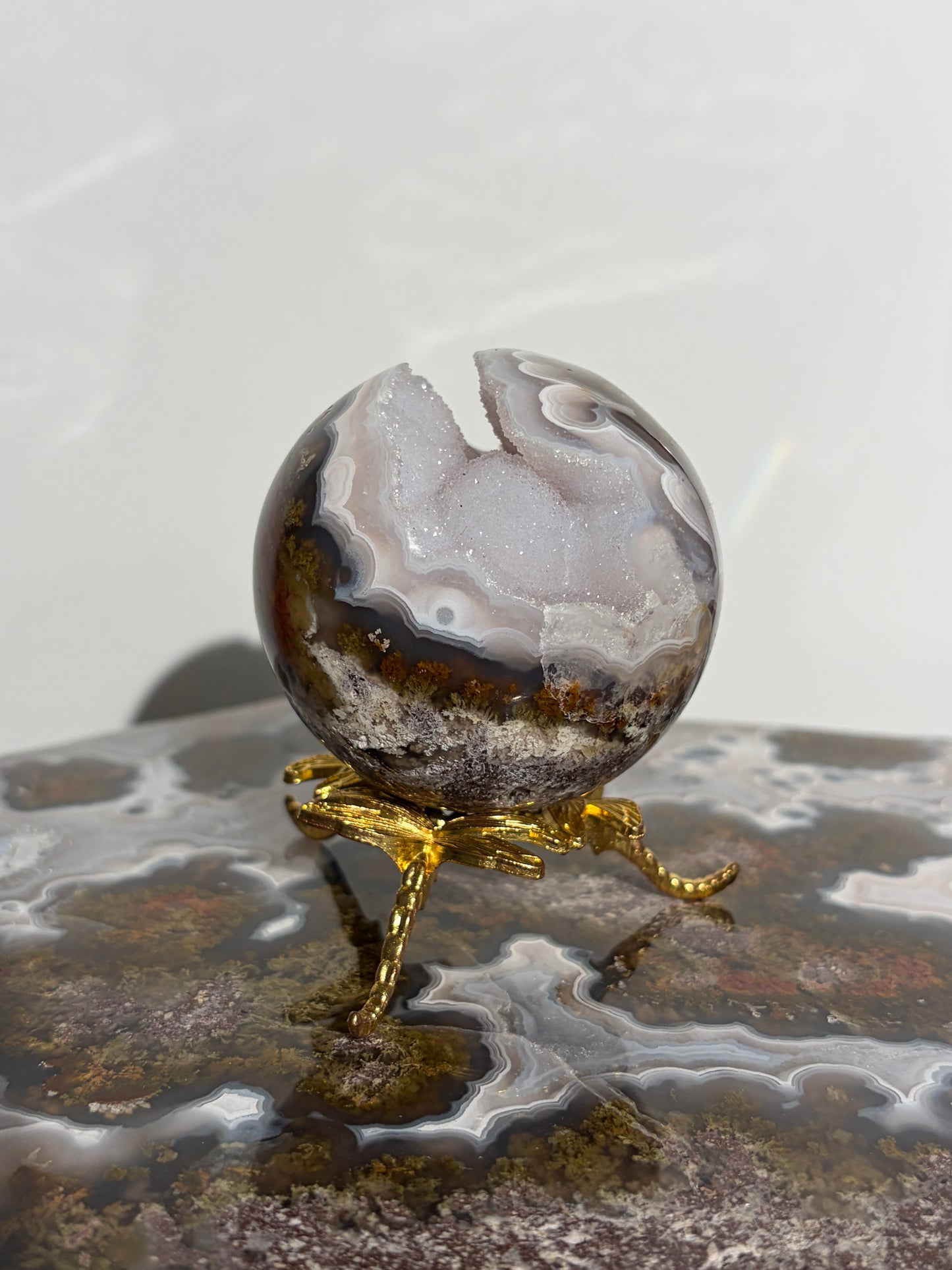 “Celestial Frost” Druzy Nebula Agate Sphere A