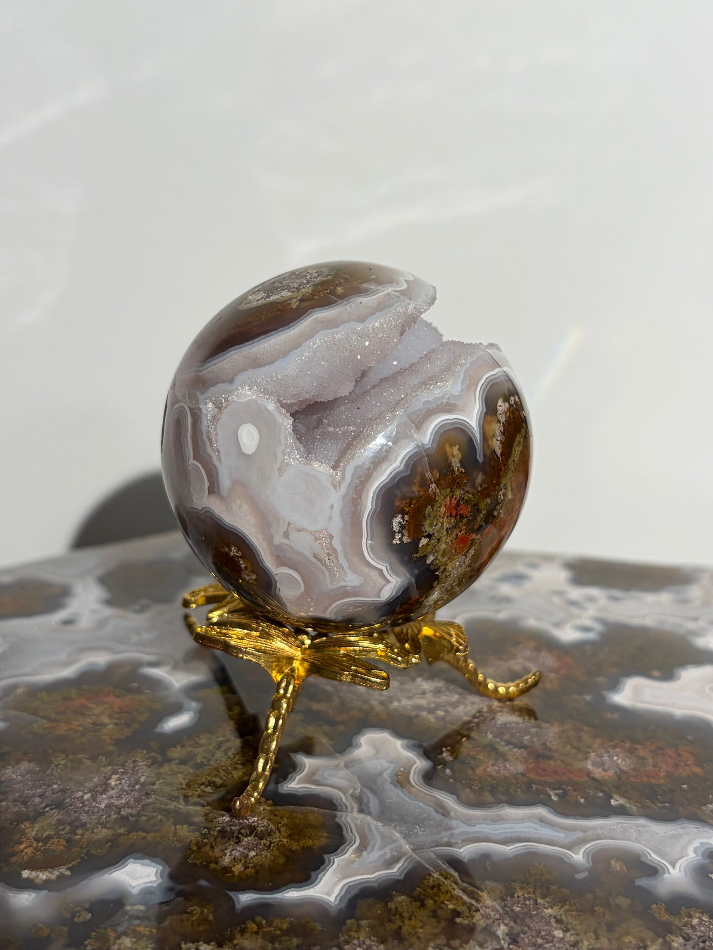 “Celestial Frost” Druzy Nebula Agate Sphere A