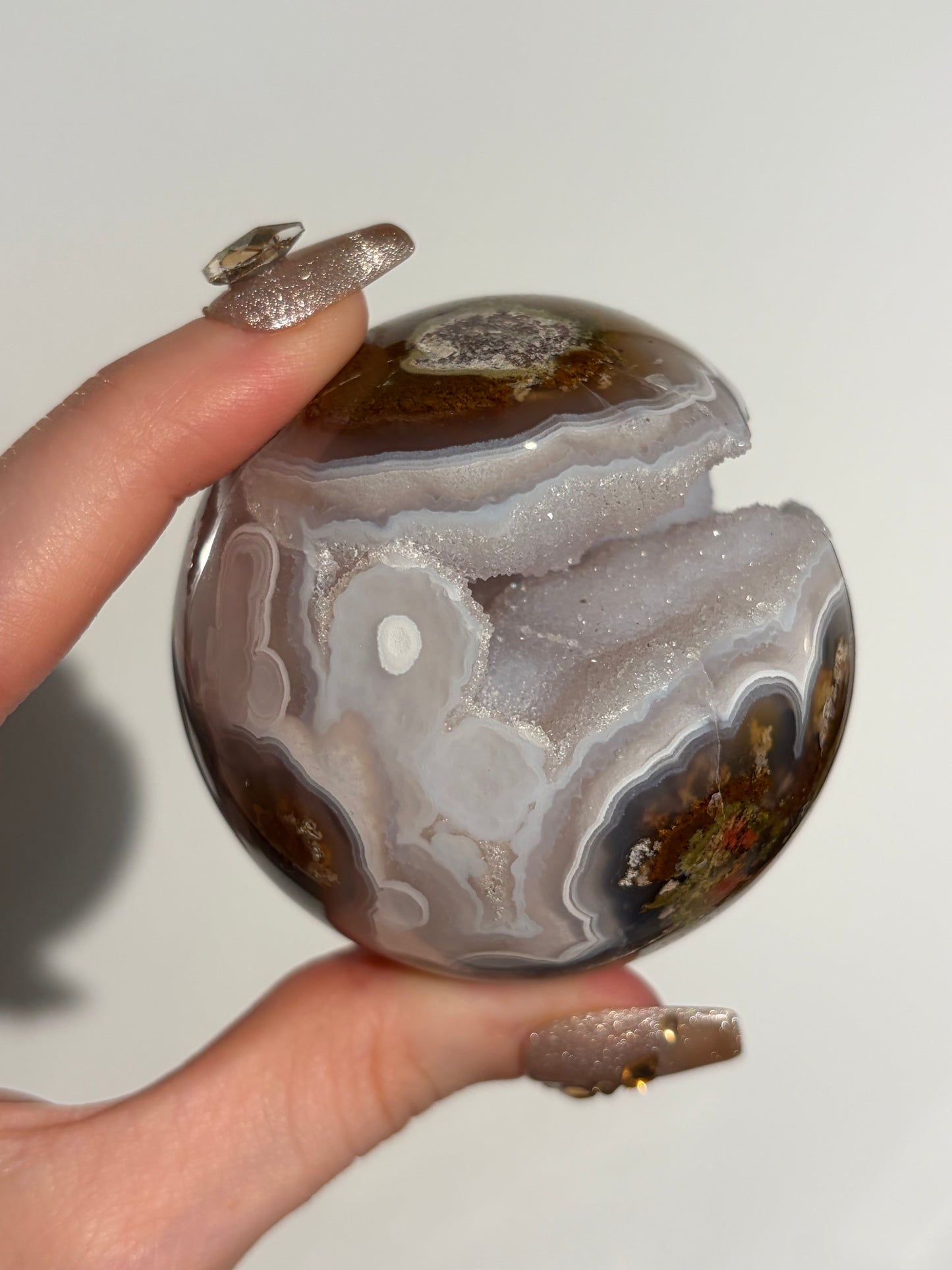 “Celestial Frost” Druzy Nebula Agate Sphere A