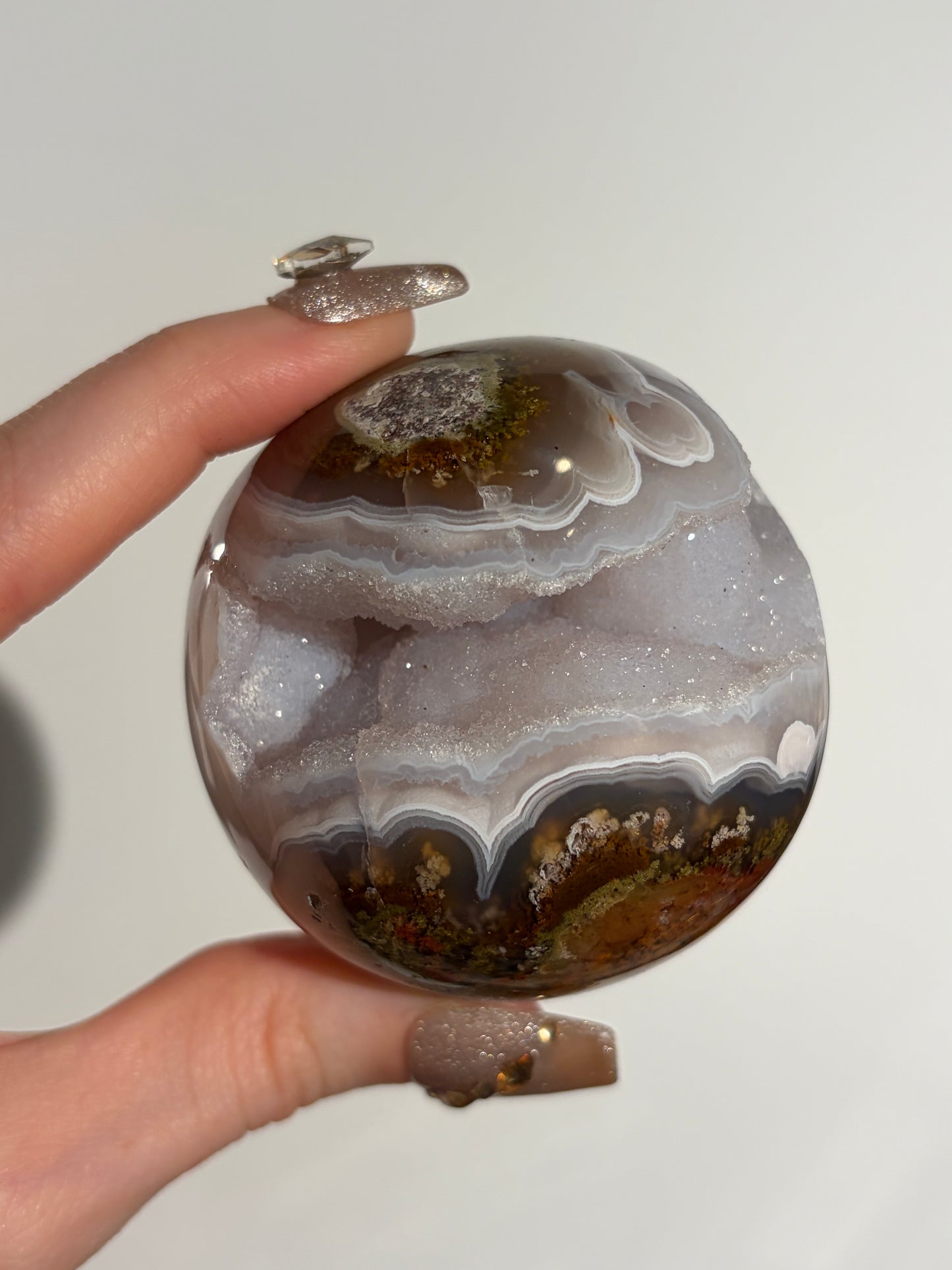 “Celestial Frost” Druzy Nebula Agate Sphere A