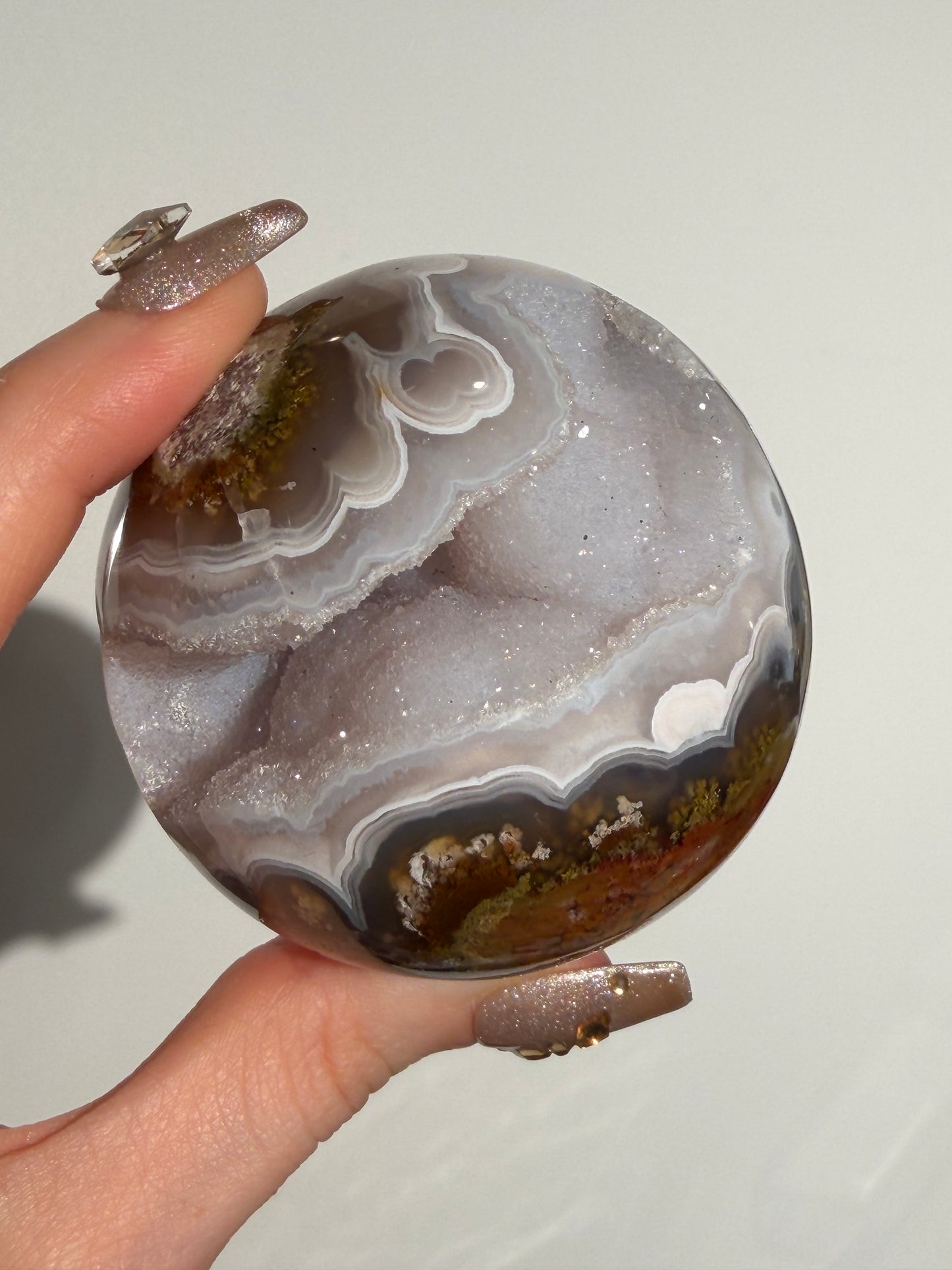 “Celestial Frost” Druzy Nebula Agate Sphere A