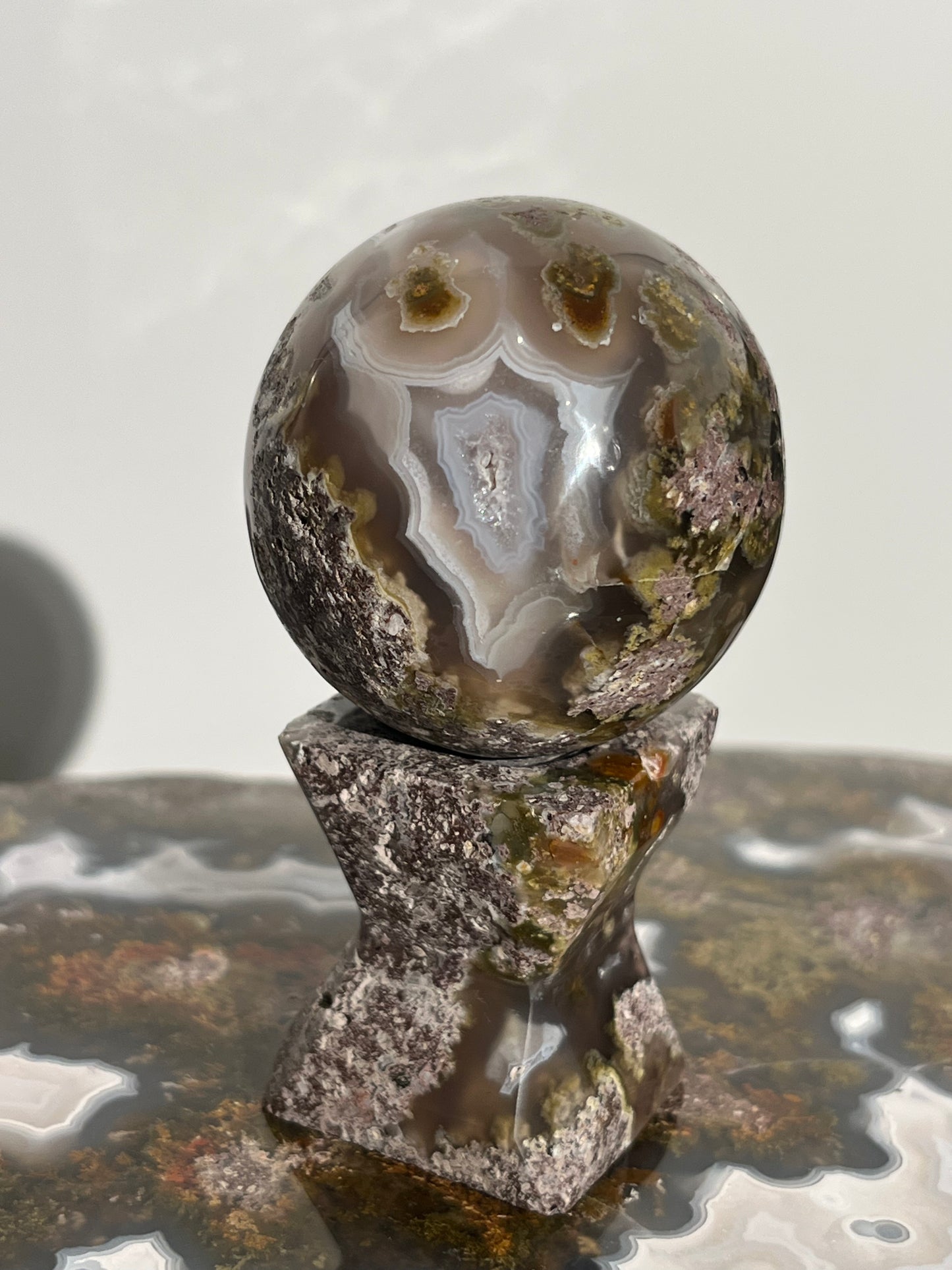 “Echoes” Nebula Agate Sphere with Custom Stand C (Mined 2024)
