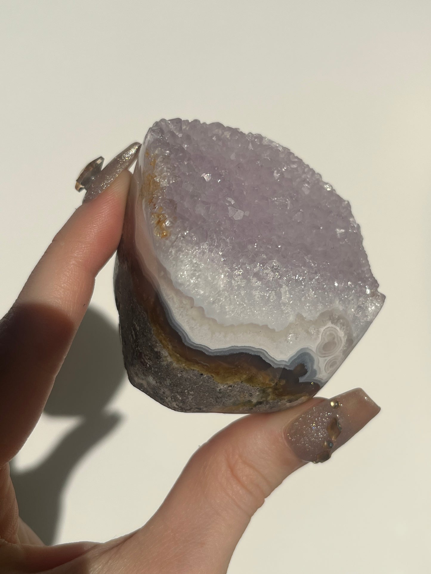 ‘Amaranthine’ Nebula Agate with Scenic Moss and Amethyst Semi Polished Freeform A