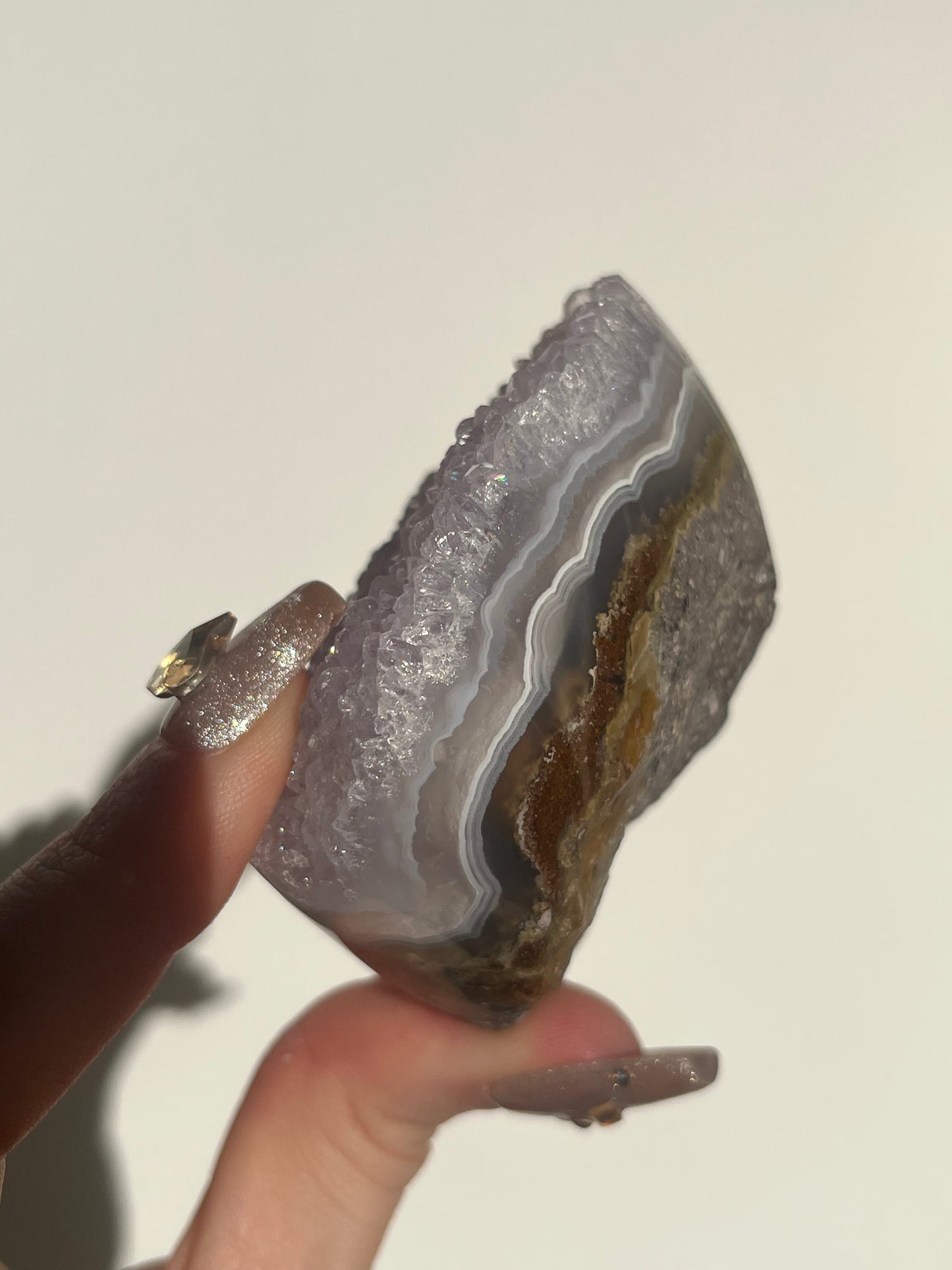 ‘Amaranthine’ Nebula Agate with Scenic Moss and Amethyst Semi Polished Freeform A
