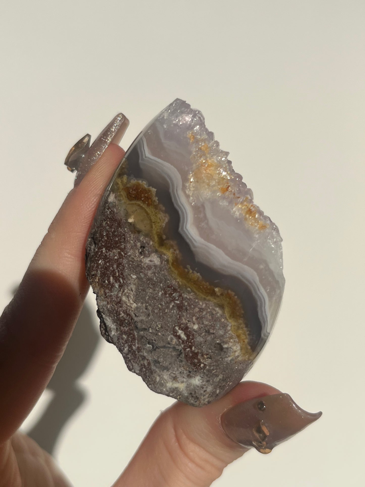 ‘Amaranthine’ Nebula Agate with Scenic Moss and Amethyst Semi Polished Freeform A