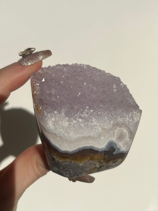 ‘Amaranthine’ Nebula Agate with Scenic Moss and Amethyst Semi Polished Freeform A